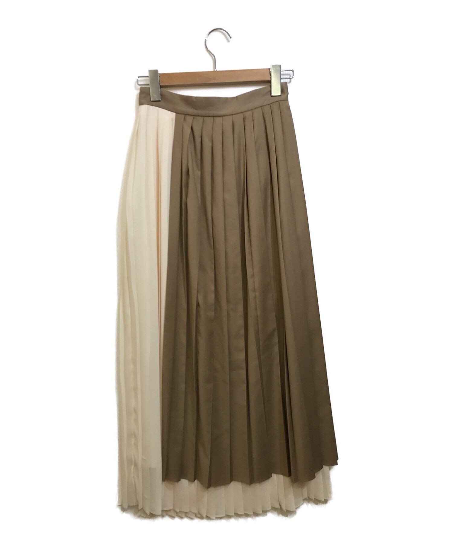 CLANE (クラネ) BI COLOR PLEATS SKIRT ブラウン×ベージュ サイズ:1