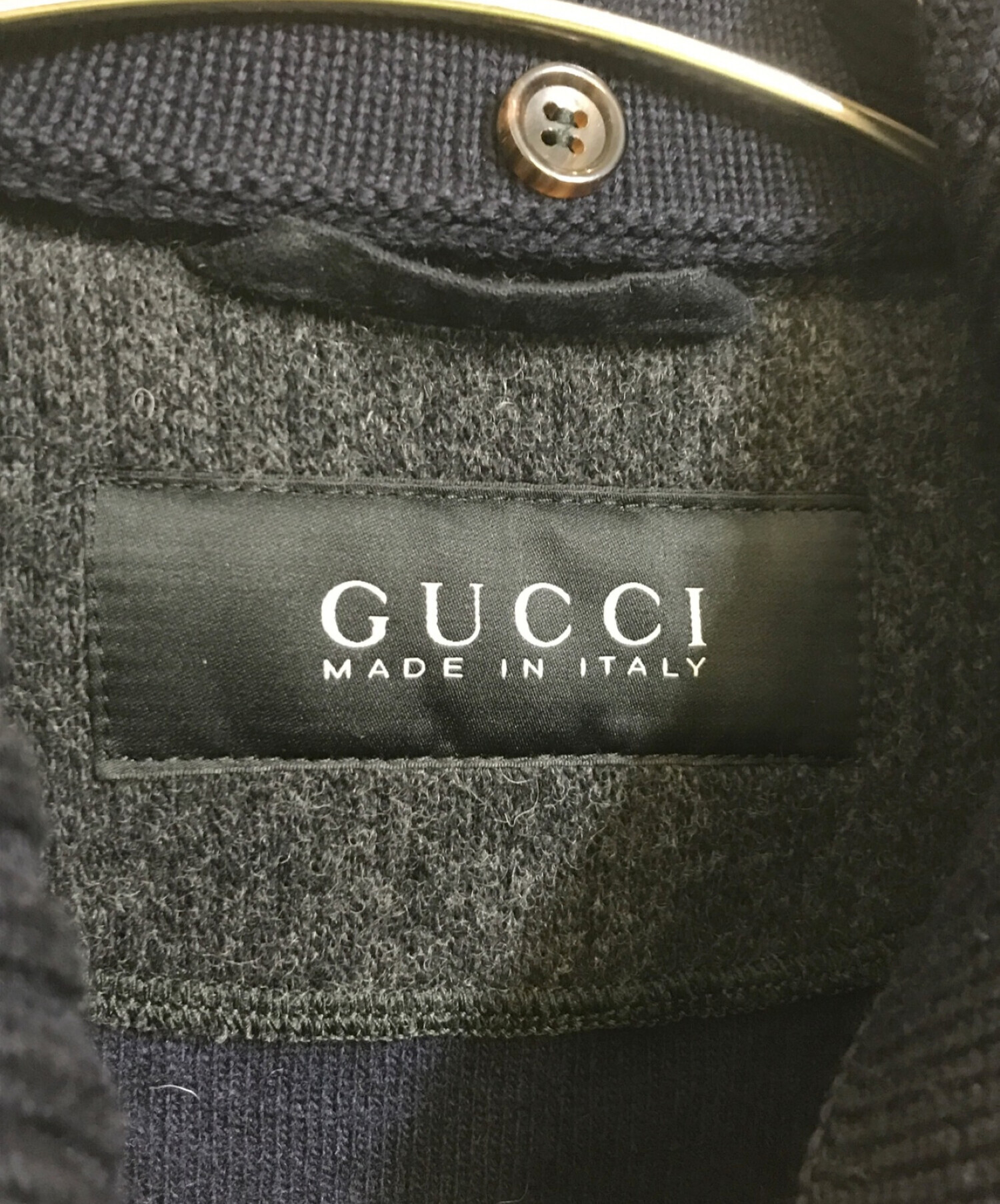 GUCCI (グッチ) ニット襟付ダブルショートコート ネイビー サイズ:54