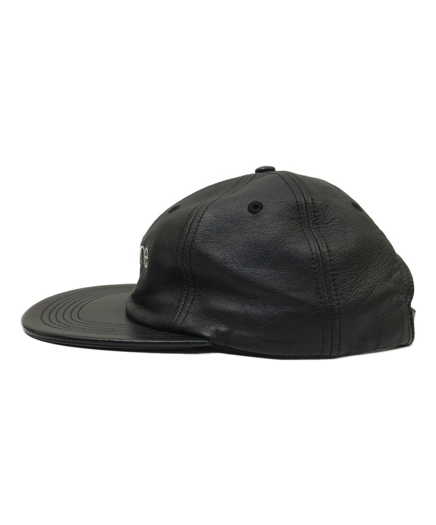 SUPREME (シュプリーム) LEATHER CLASSIC LOGO 6 PANEL CAP ブラック