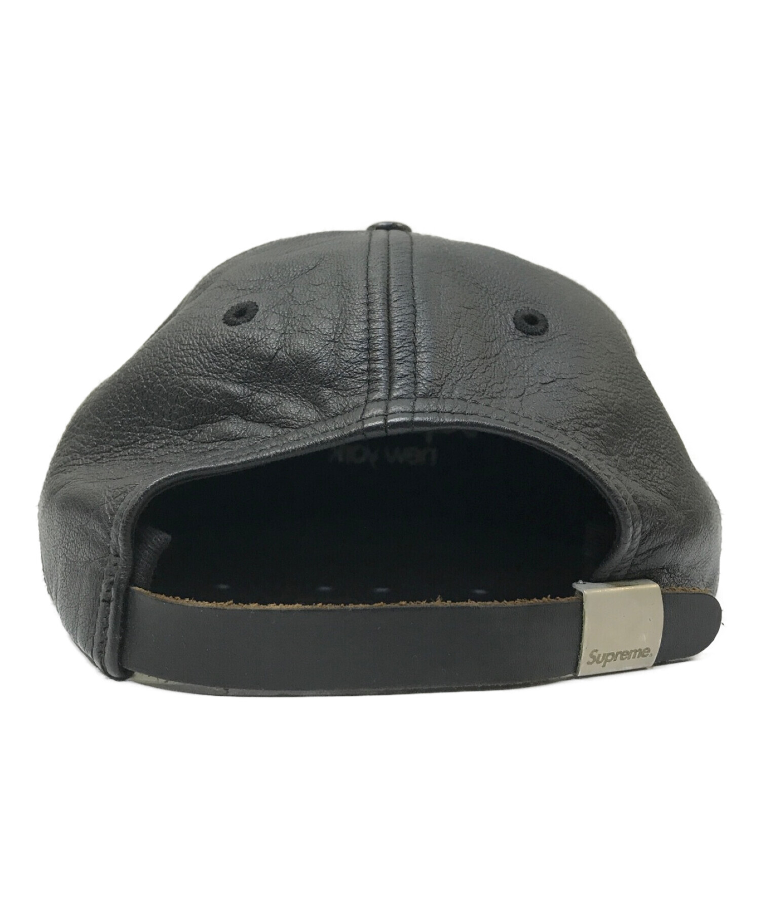 SUPREME (シュプリーム) LEATHER CLASSIC LOGO 6 PANEL CAP ブラック