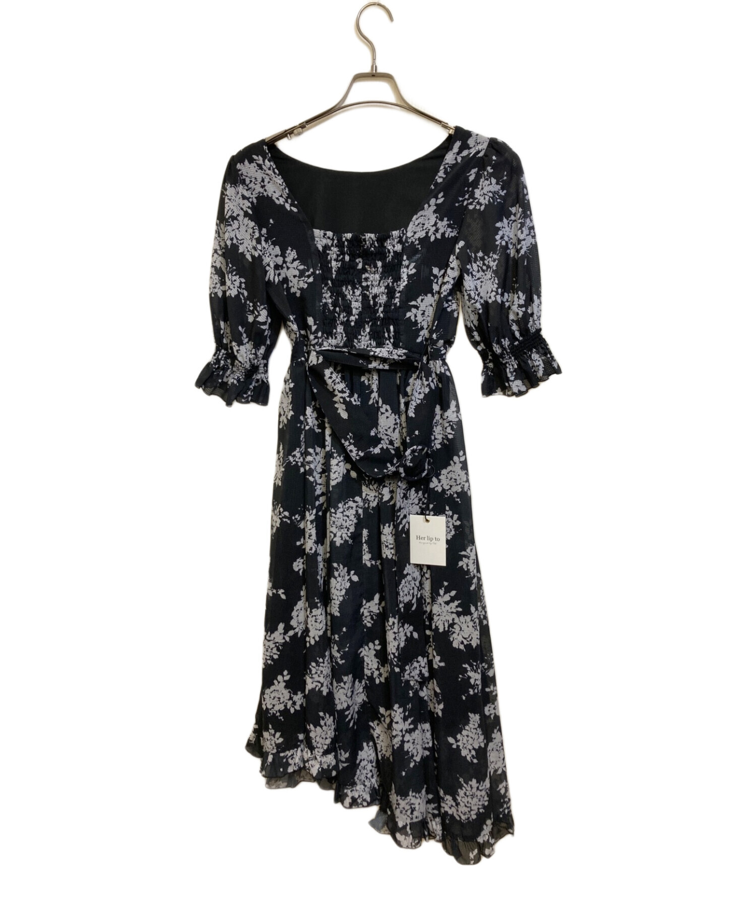 HER LIP TO (ハーリップトゥ) Asymmetrical Floral Dress グレー×ブラック サイズ:M