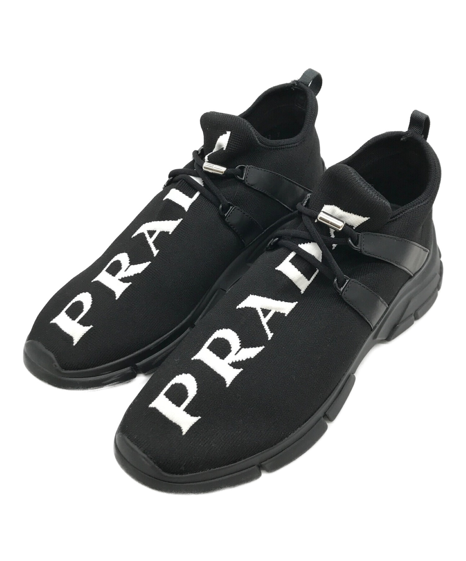 PRADA (プラダ) フロントロゴソックススニーカー ブラック サイズ:7