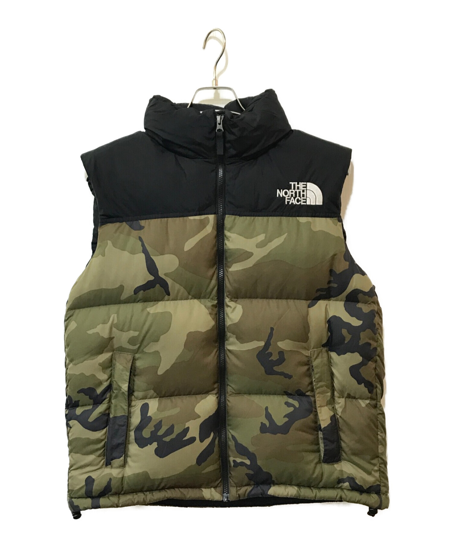 THE NORTH FACE (ザ ノース フェイス) ヌプシダウンベスト ブラック×グリーン サイズ:XL