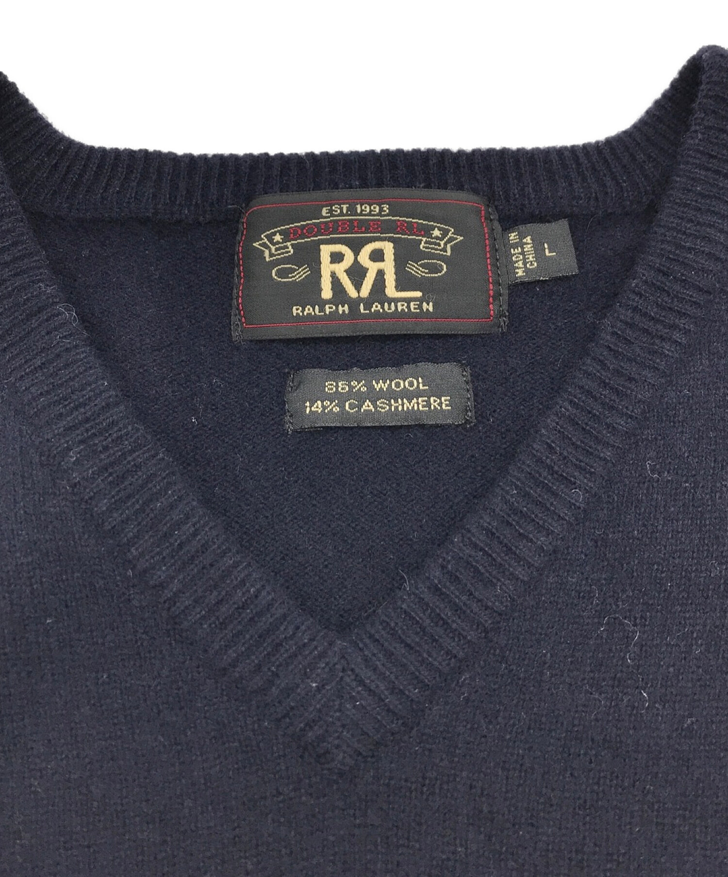 RRL (ダブルアールエル) カシミヤ混Vネックニット ネイビー サイズ:L