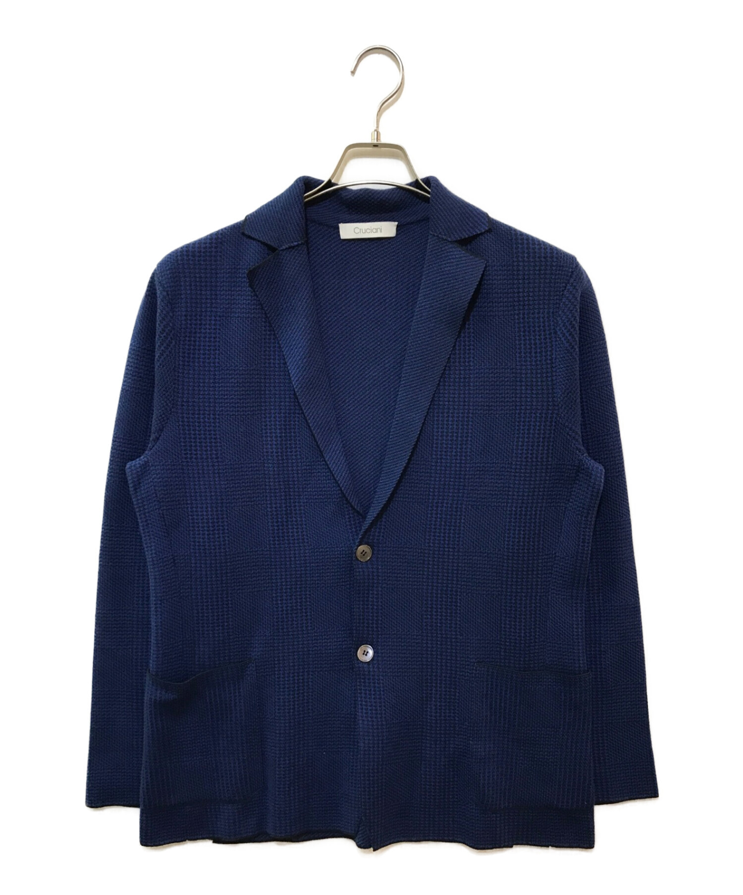 Cruciani (クルチアーニ) マイクロチェック ニットジャケット ブルー サイズ:48