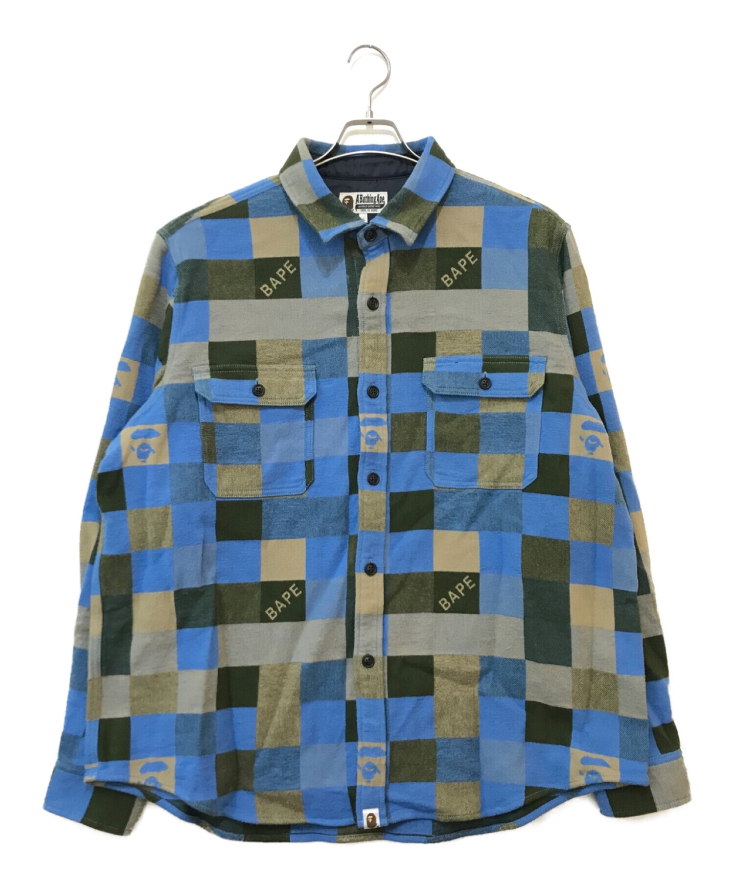 A BATHING APE (ア ベイシング エイプ) チェックフランネルシャツ ブルー サイズ:XL
