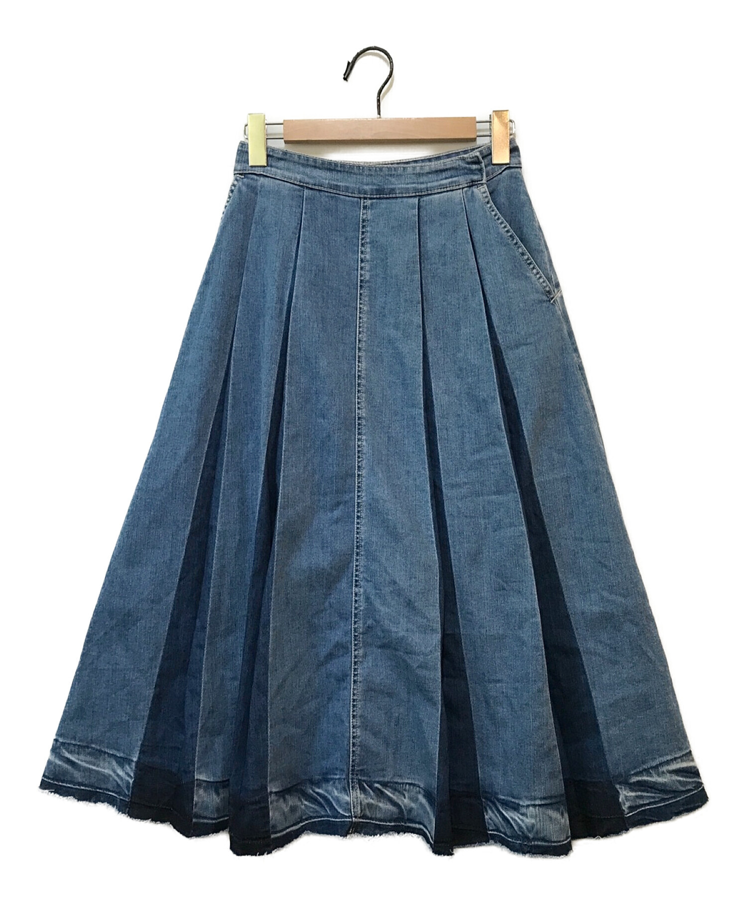 YANUK (ヤヌーク) プリーテッドフレアデニムスカート インディゴ サイズ:XS 未使用品