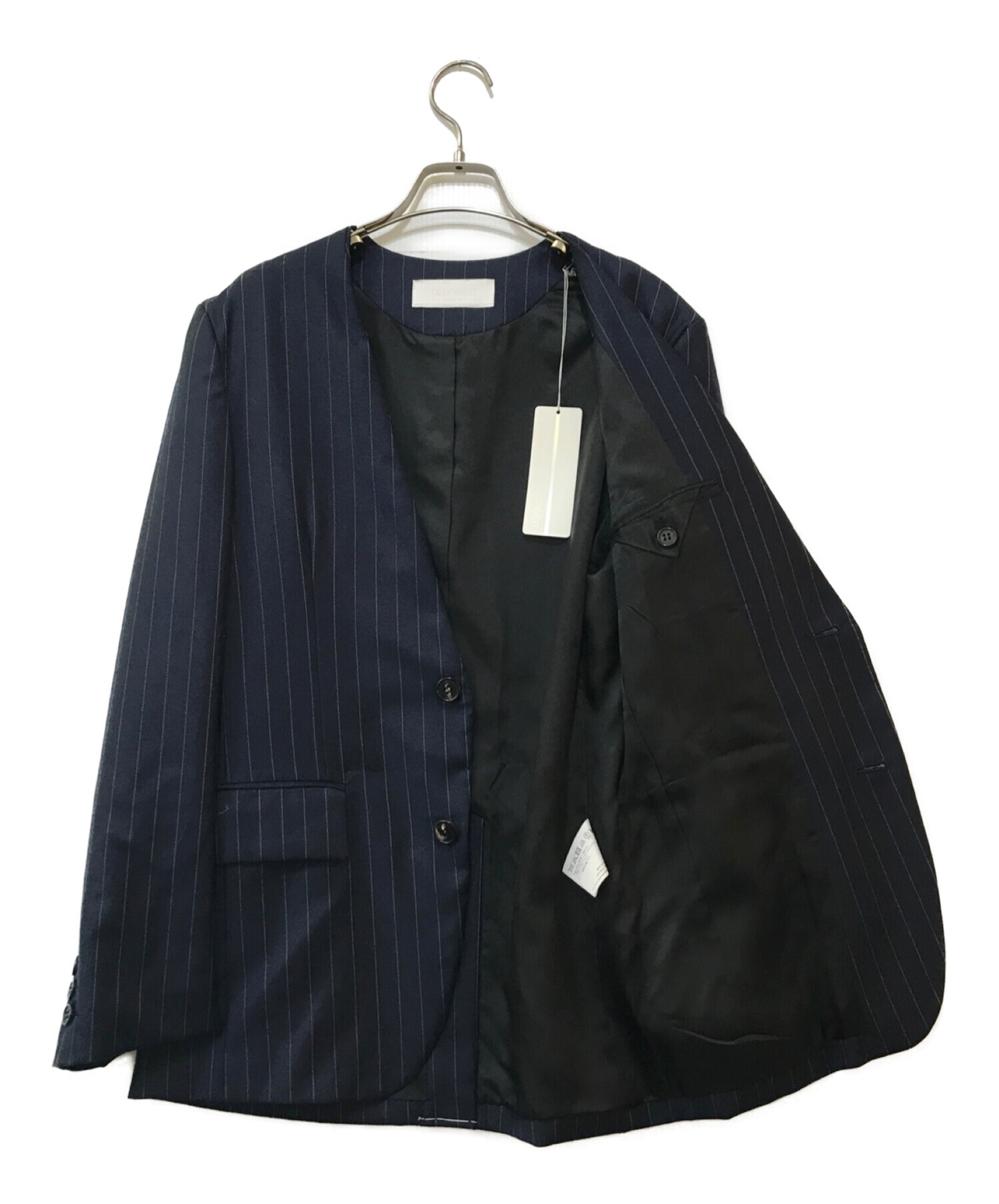 中古・古着通販】NEON SIGN (ネオンサイン) CHALK STRIPE NO COLLAR JACKET ネイビー サイズ:44  未使用品｜ブランド・古着通販 トレファク公式【TREFAC FASHION】スマホサイト