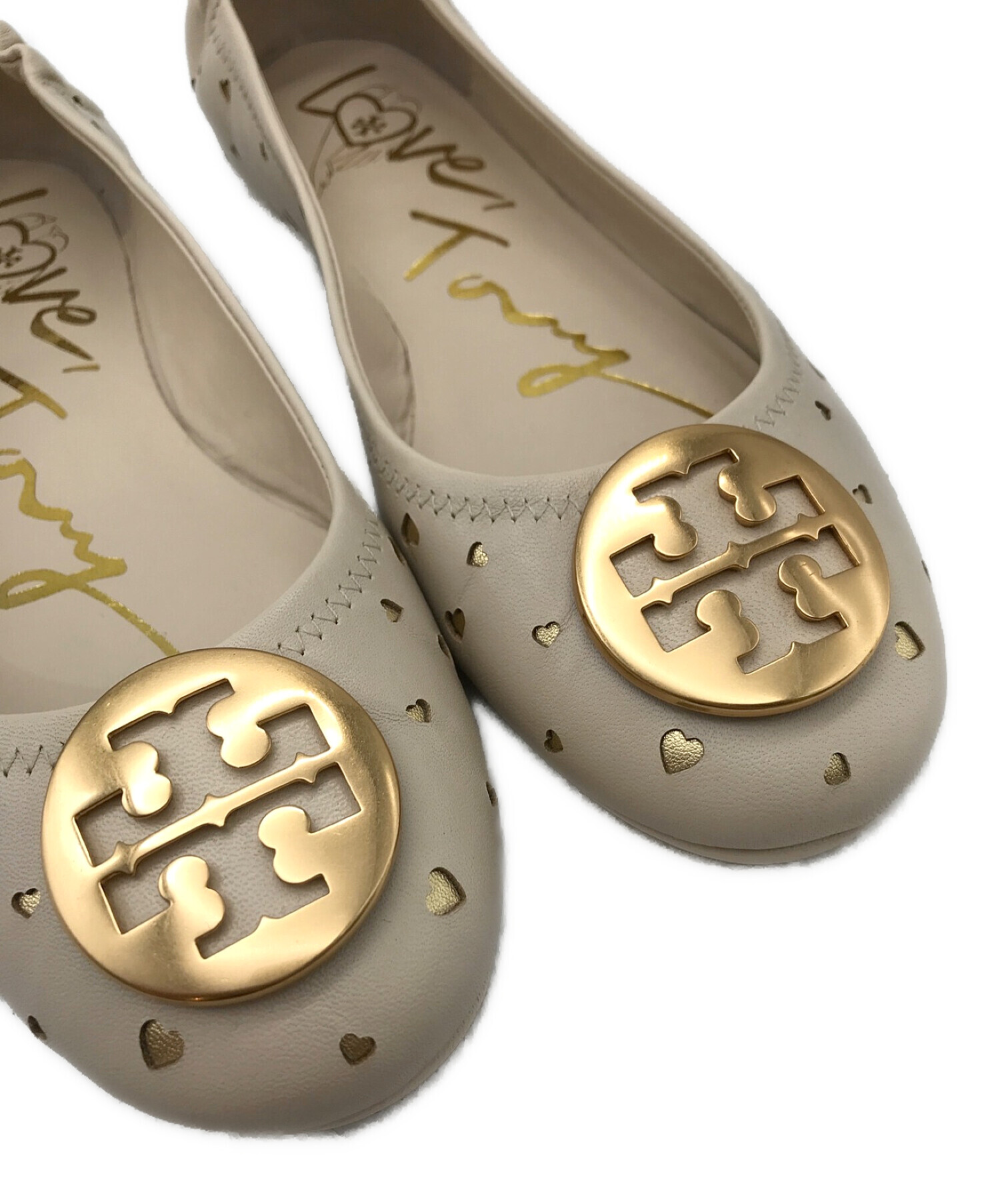 TORY BURCH (トリーバーチ) ミニートラベルバレエフラットシューズ ベージュ サイズ:7 1/2