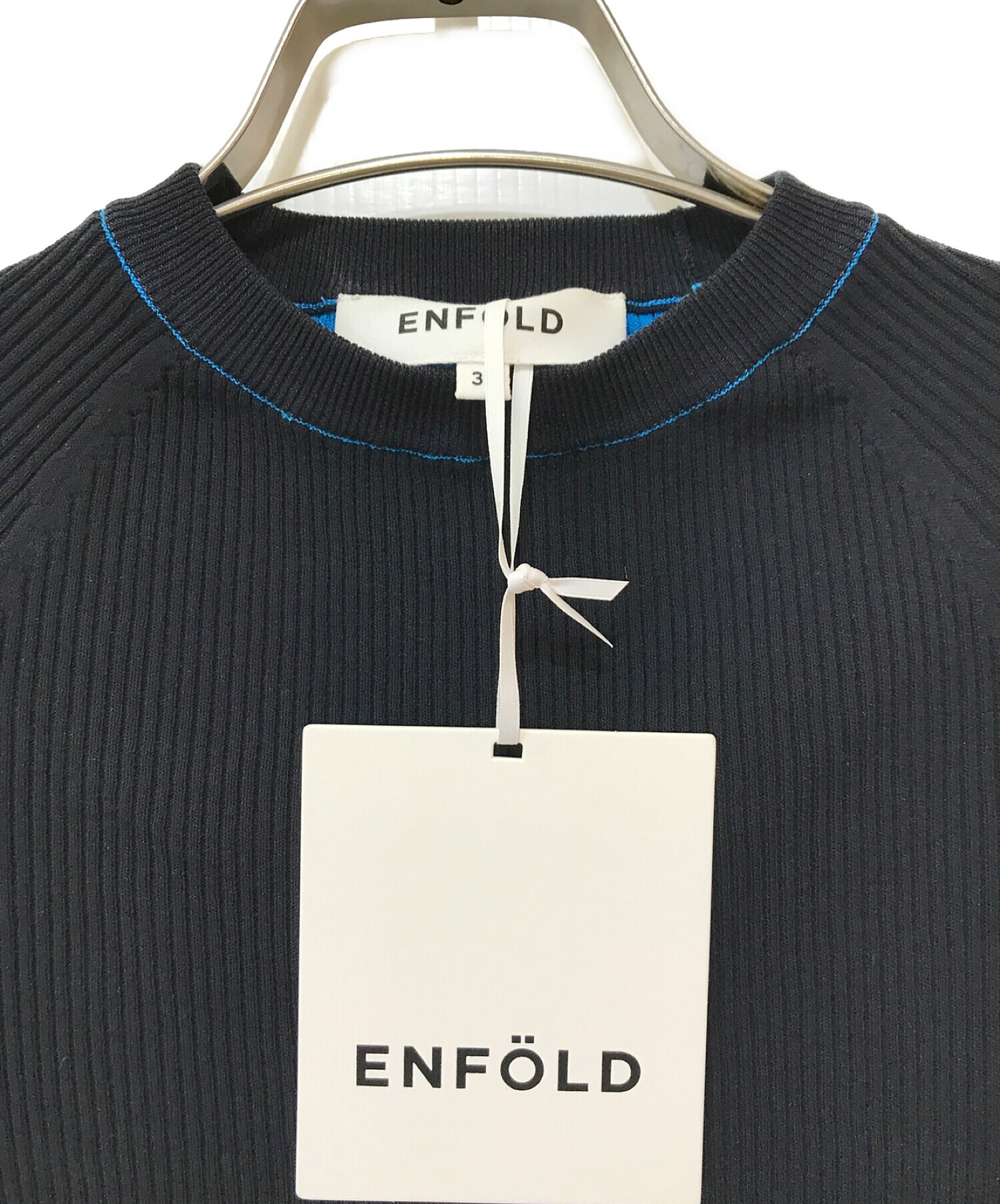 ENFOLD (エンフォルド) BI- COLOR RIB LONG T-SHIRT ブラック×ブルー サイズ:38