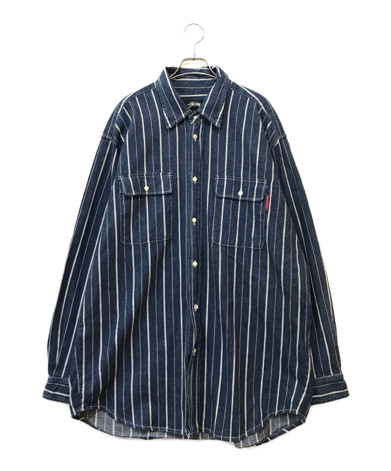 OLD STUSSY (オールドステューシー) ストライプデニムシャツ インディゴ サイズ:Ｌ