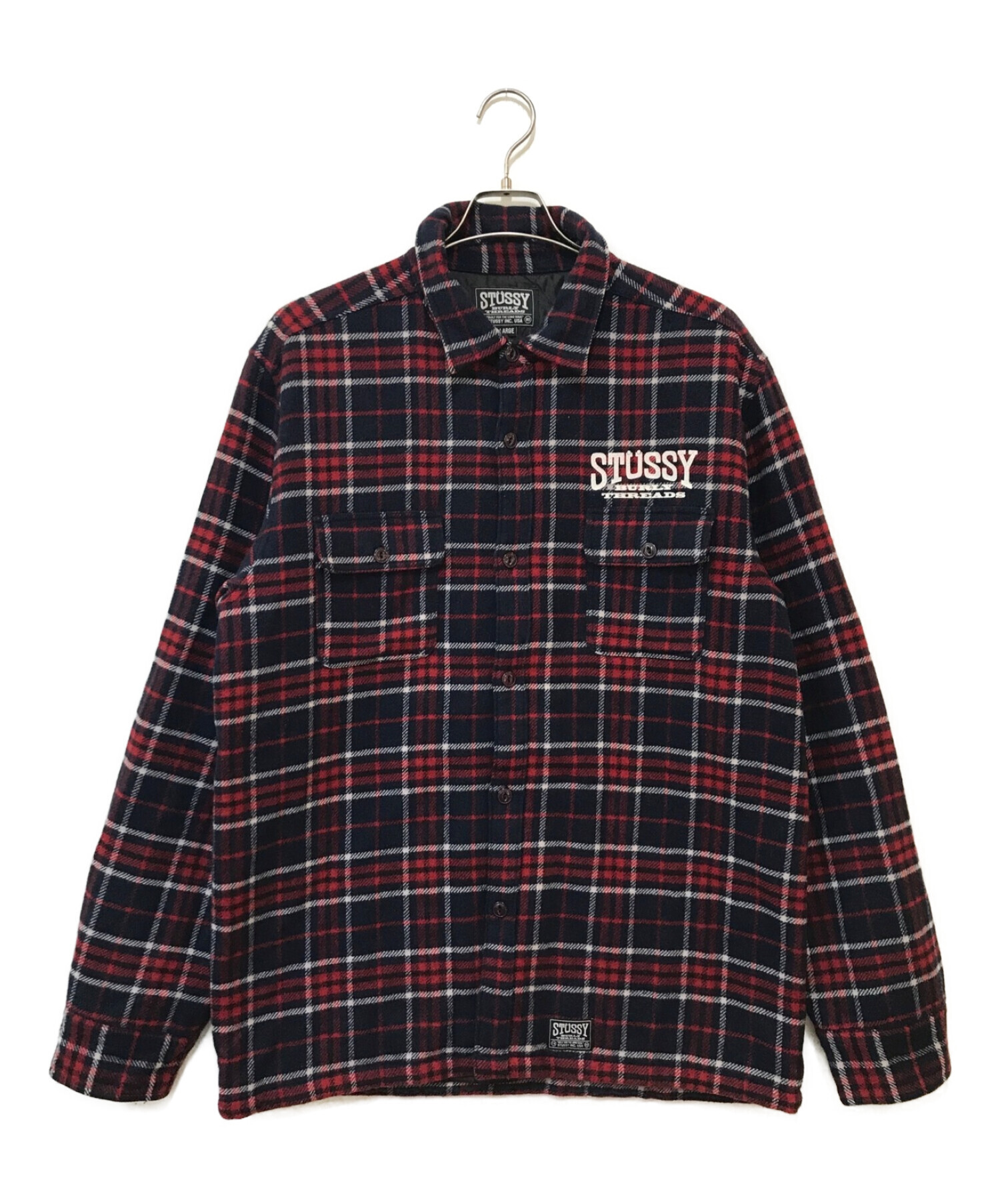 stussy (ステューシー) シャツジャケット レッド×ネイビー サイズ:XL