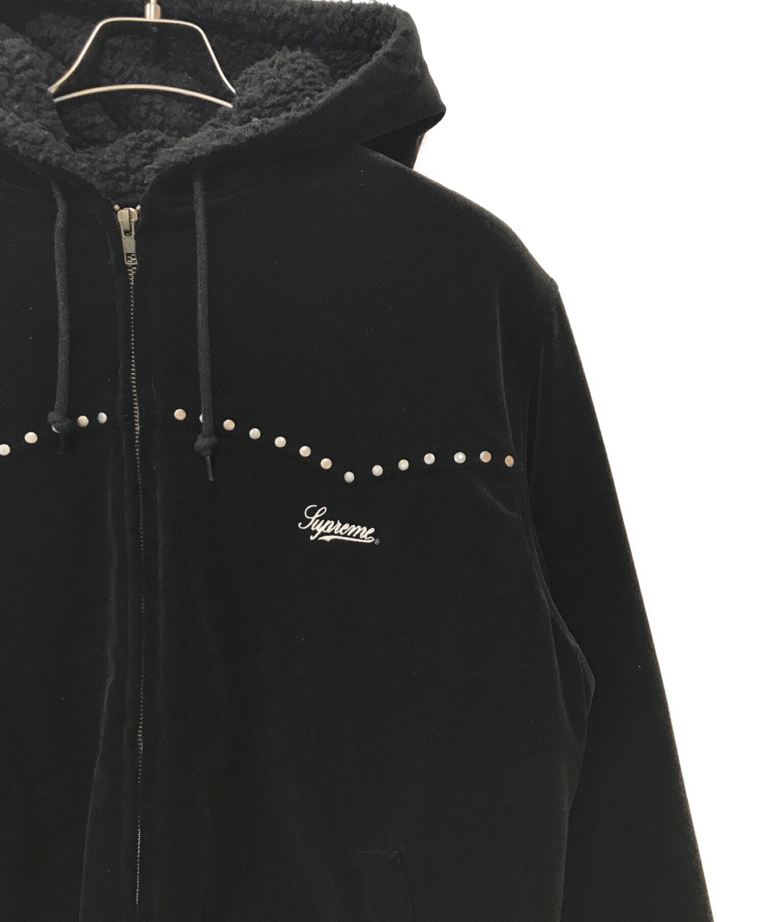 SUPREME (シュプリーム) Studded Velvet Hooded Work Jacket ブラック サイズ:L