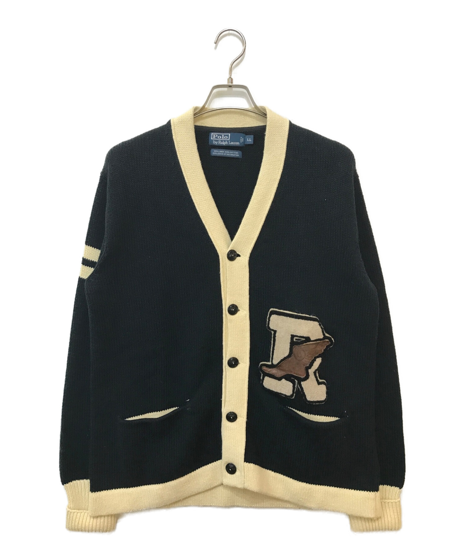 POLO RALPH LAUREN (ポロ・ラルフローレン) レタードカーディガン ネイビー サイズ:LL