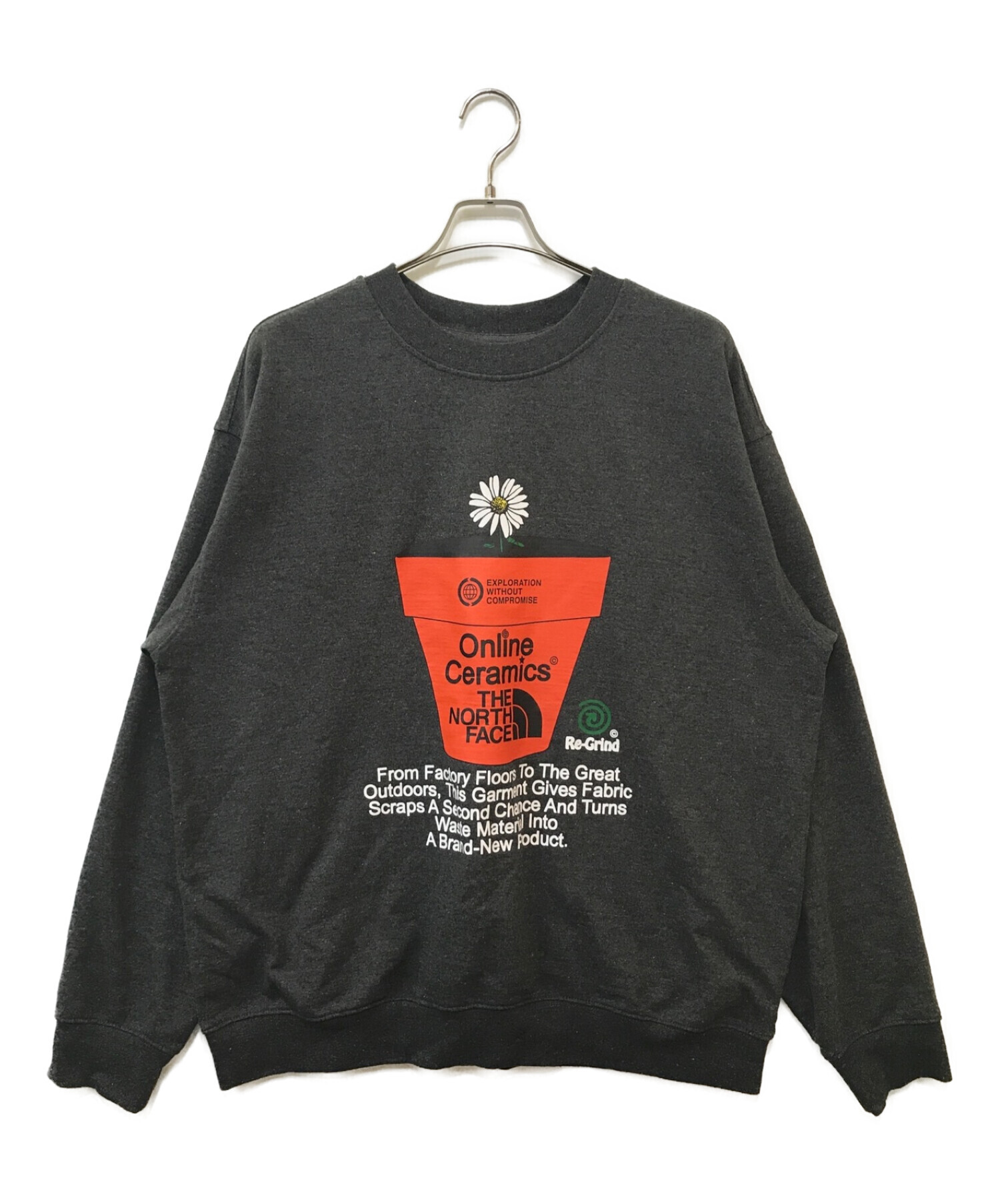 THE NORTH FACE (ザ ノース フェイス) ONLINE CERAMICS (オンライン セラミックス) Regrind Crew  Sweatshirt グレー サイズ:L