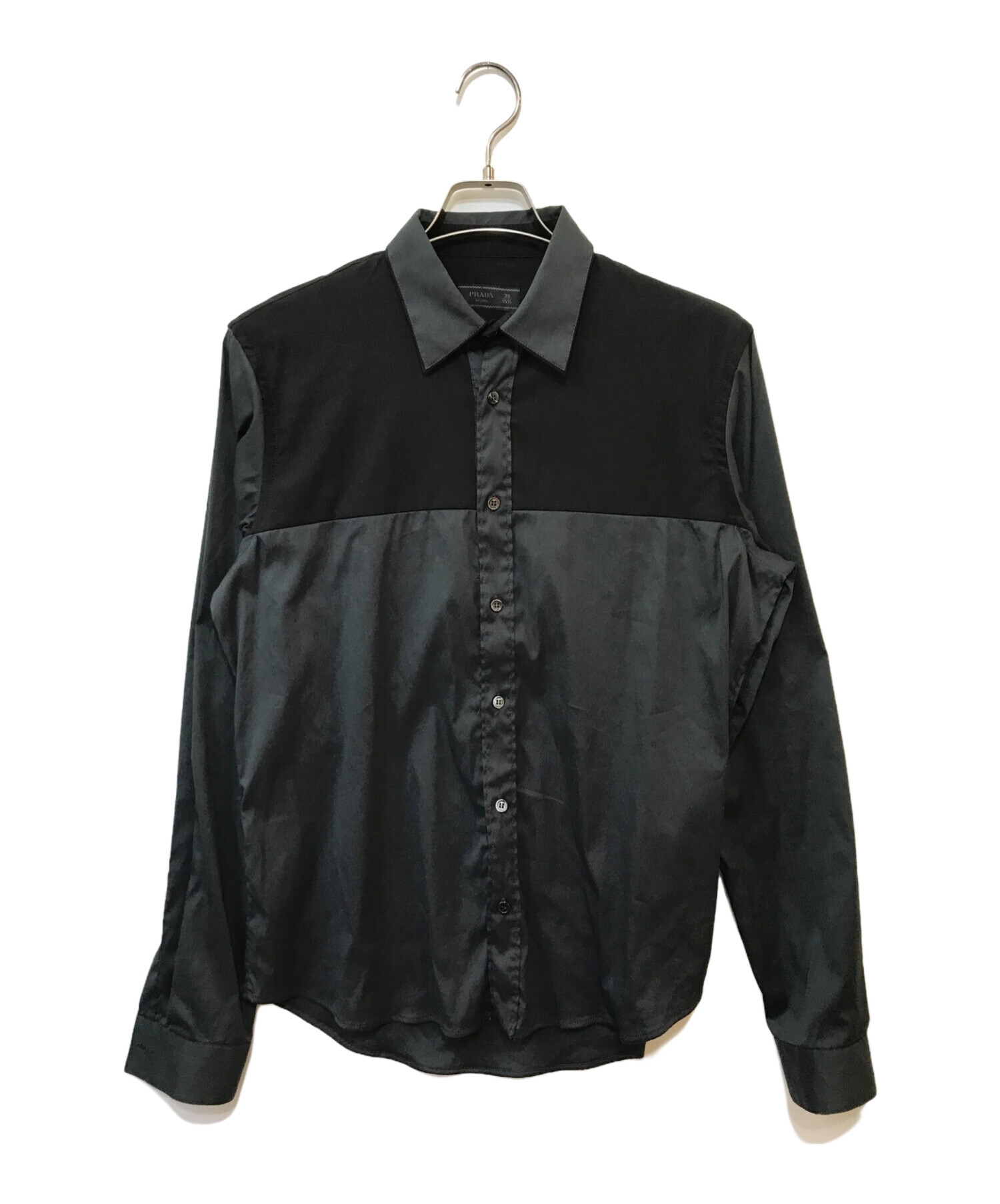 PRADA (プラダ) バイカラーシャツ ブラック×グレー サイズ:39