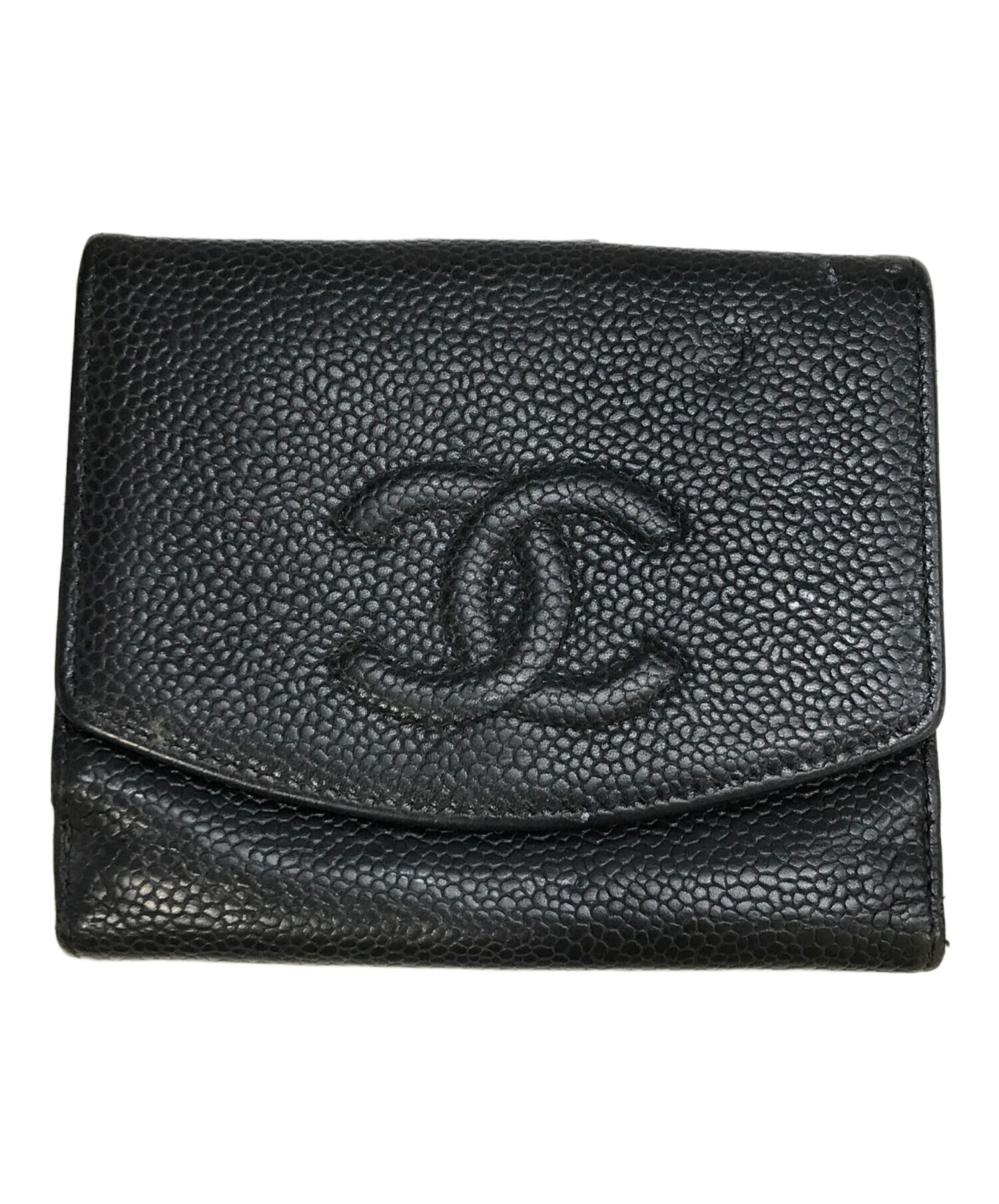 中古・古着通販】CHANEL (シャネル) キャビアスキンエンボスロゴウォレット ブラック｜ブランド・古着通販 トレファク公式【TREFAC  FASHION】スマホサイト