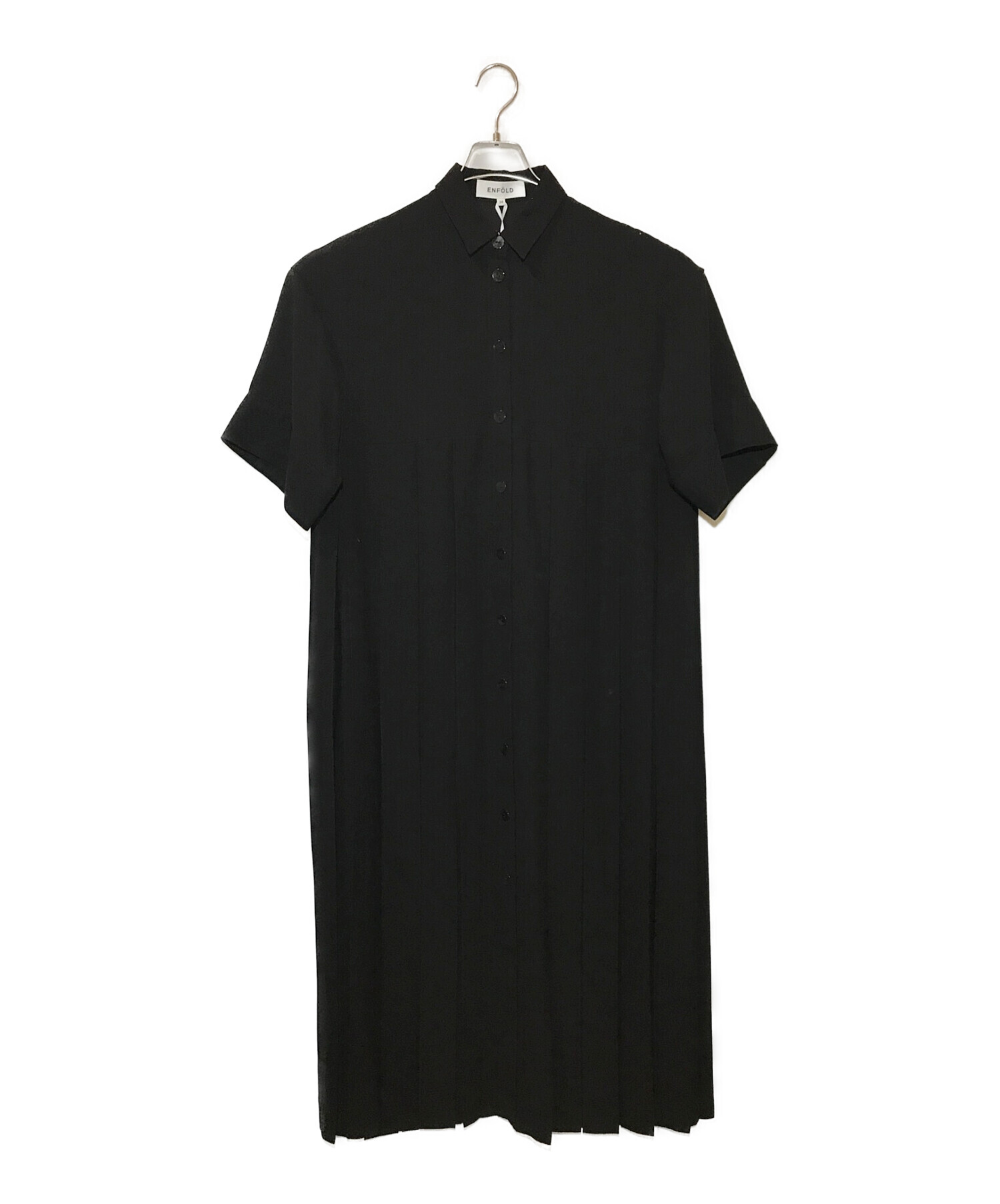 ENFOLD (エンフォルド) PEジョーゼット プリーツ5分袖 DRESS ブラック サイズ:３８ 未使用品