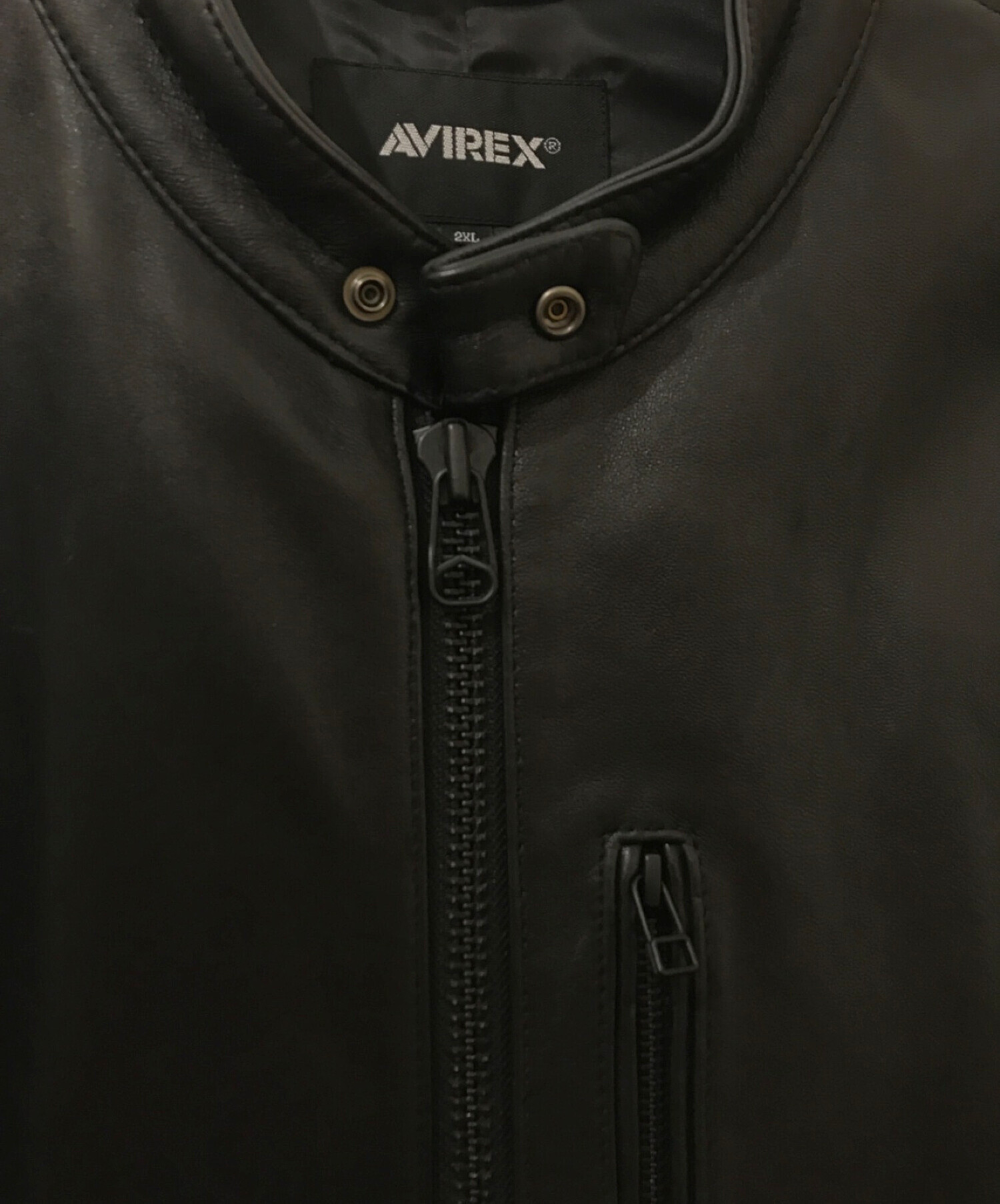 AVIREX (アヴィレックス) シープスキン スタンド シングル ライダース レザージャケット ブラック サイズ:２XL