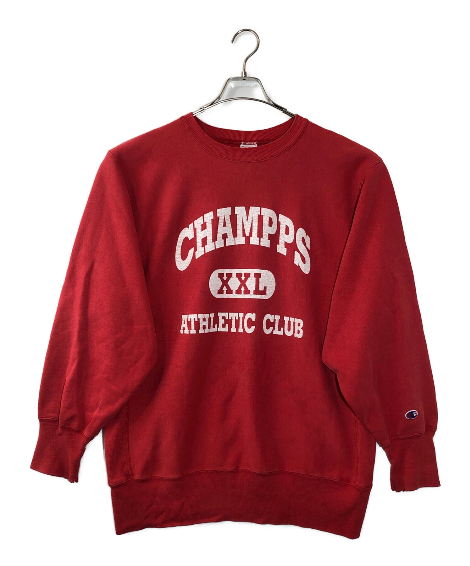 Champion (チャンピオン) 90S 三段プリントリバースウィーブスウェット レッド サイズ:XL