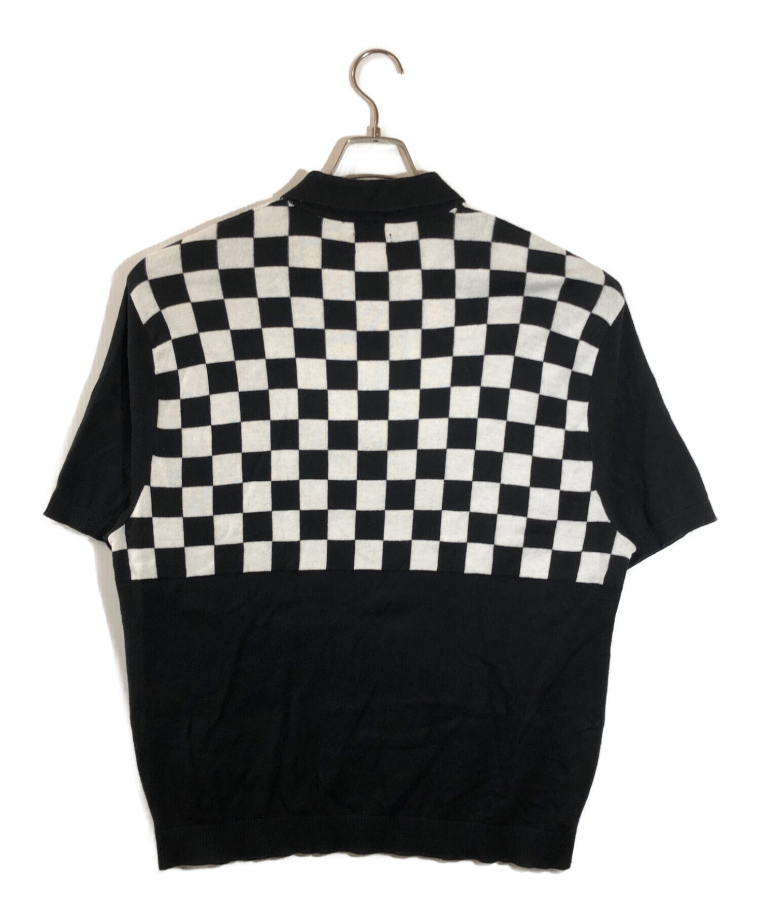 Supreme (シュプリーム) Checkerboard Zip Polo チェッカーボードジップポロ ブラック×ホワイト サイズ:L