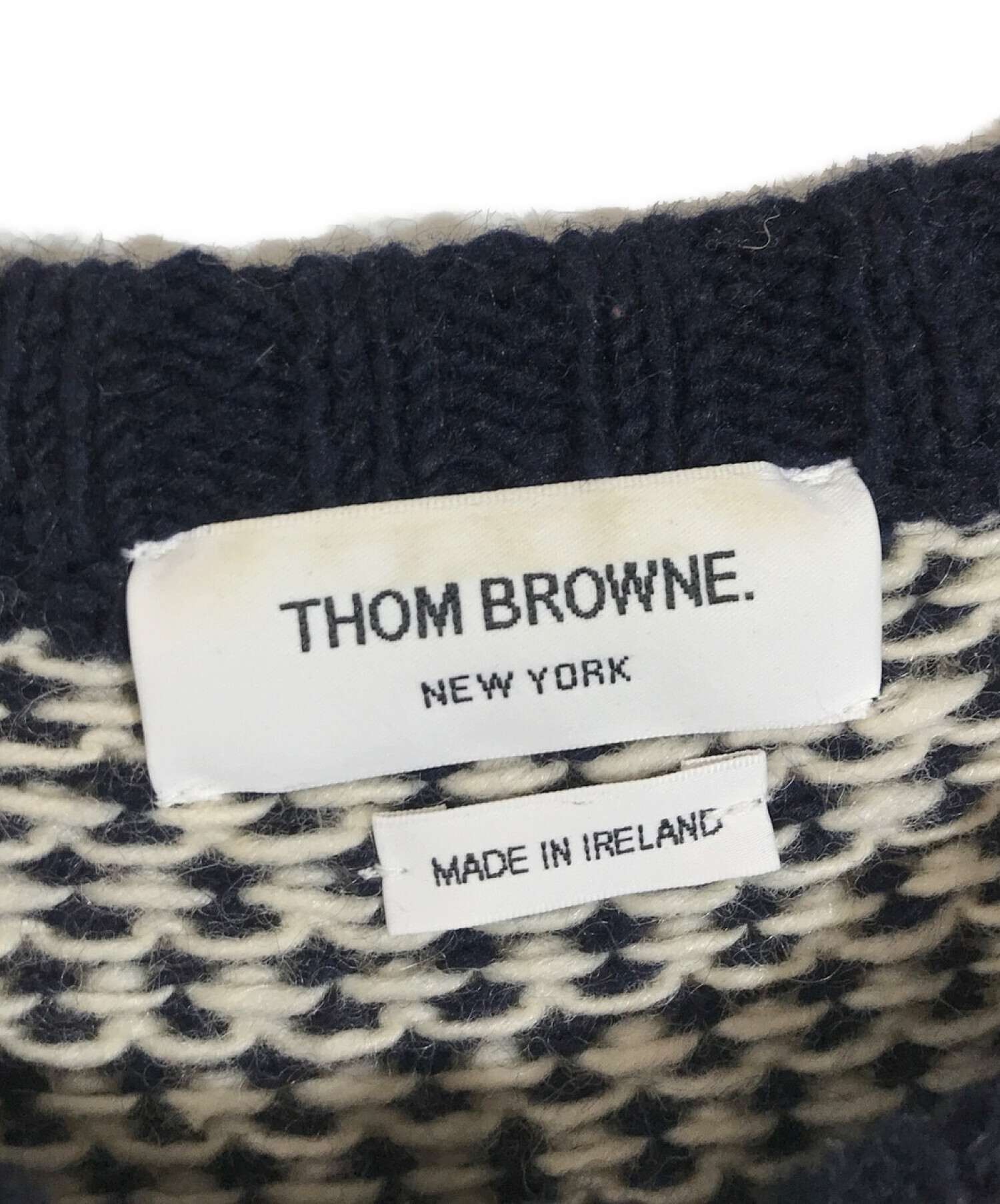 Thom Browne (トムブラウン) モヘヤ混ノルディックニット ネイビー×ホワイト サイズ:1