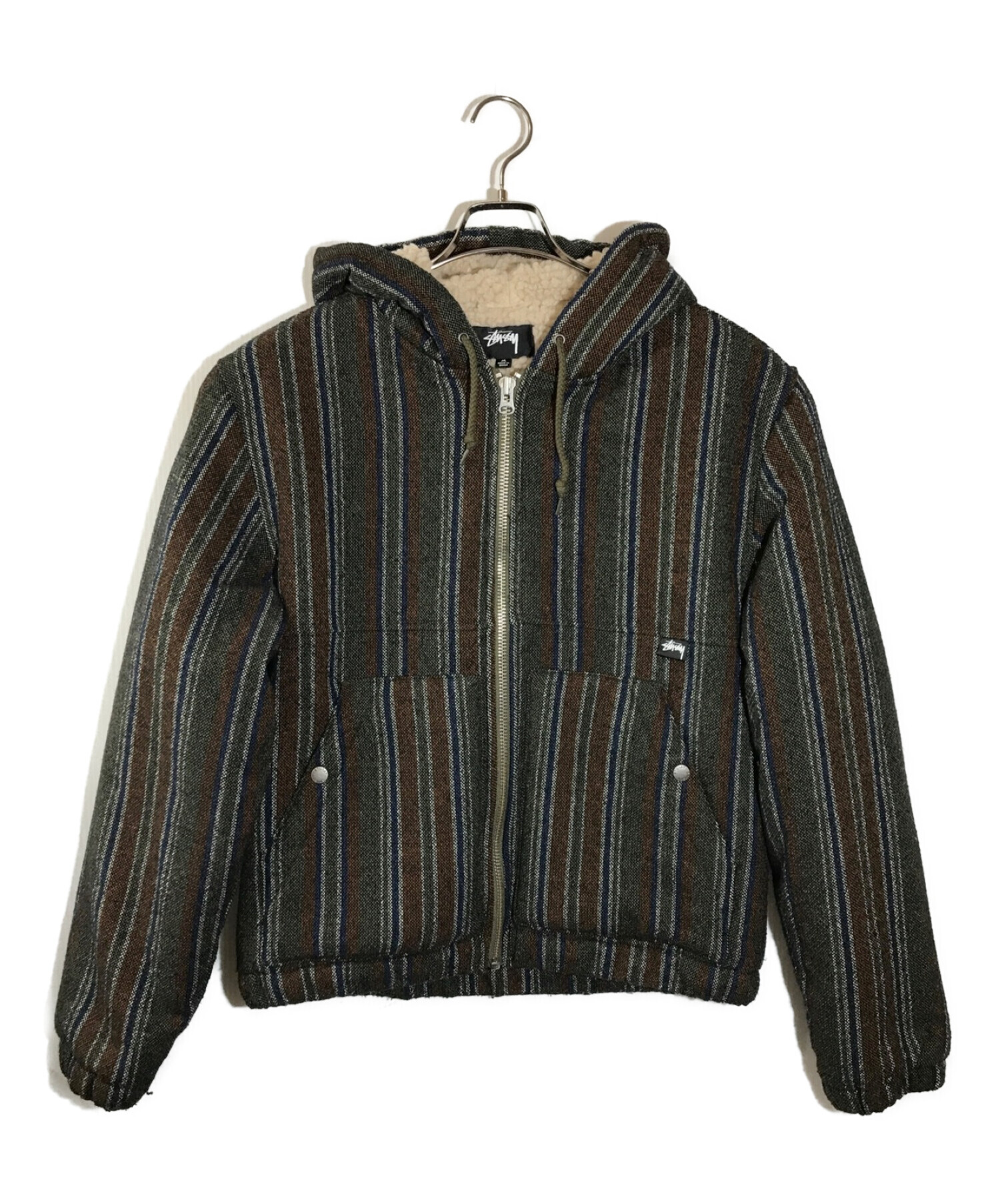 stussy (ステューシー) Wool Stripe Work Jacket　ウールストライプワークジャケット カーキ×ブラウン サイズ:M