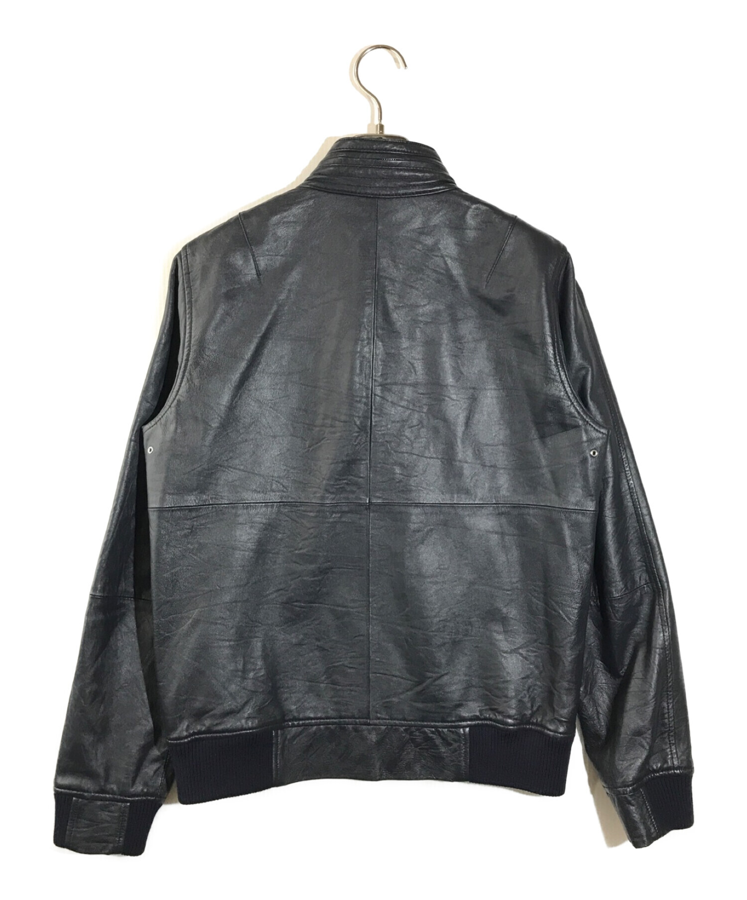 SOPHNET. (ソフネット) WASHED LEATHER STAND COLLOR BLOUSON　ウォッシュドレザースタンドカラーブルゾン  ネイビー サイズ:S