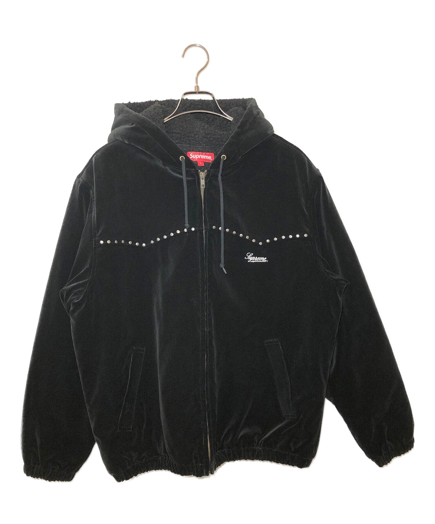Supreme (シュプリーム) スタッズベルベットフーデッドワークジャケット ブラック サイズ:L