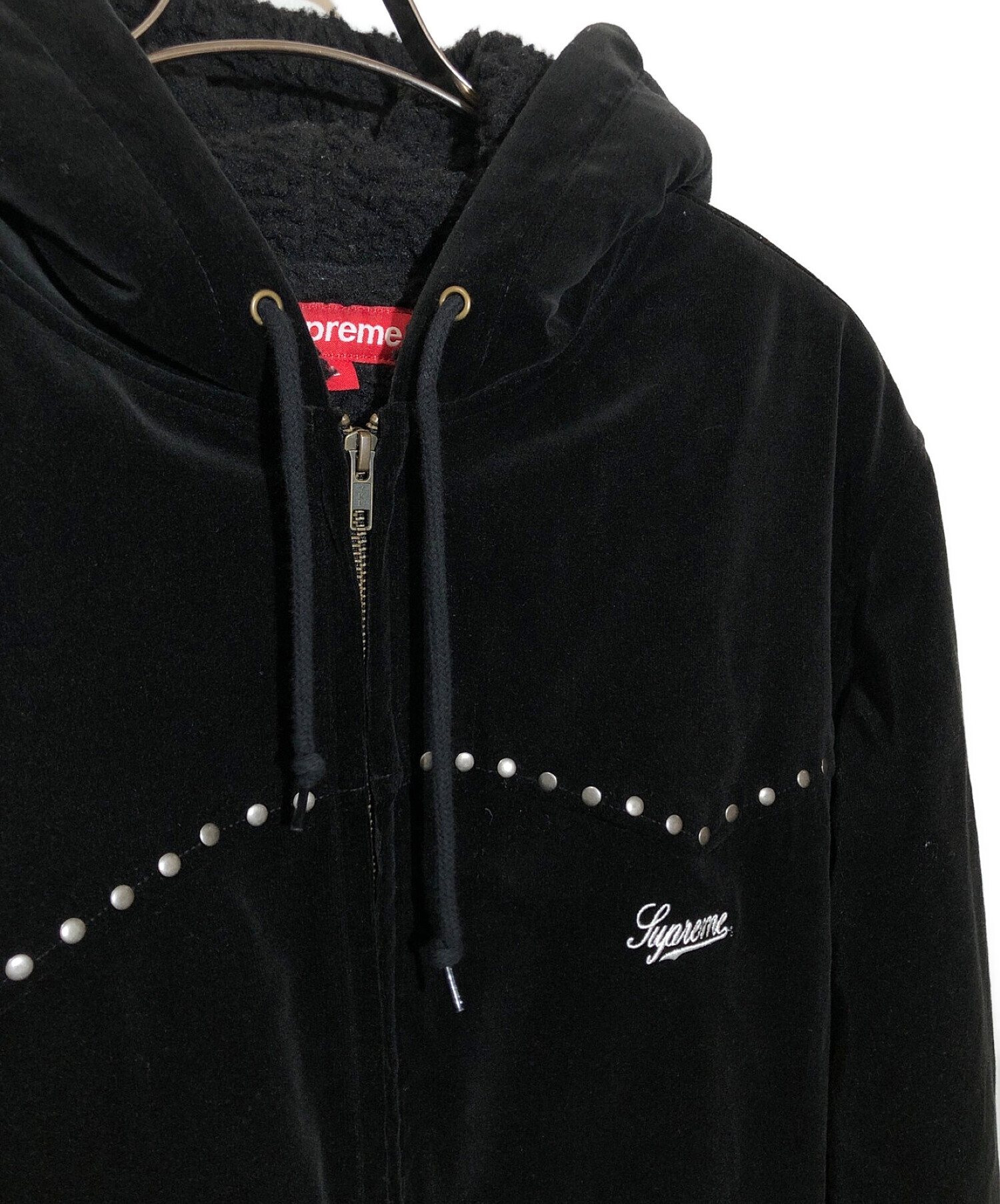 Supreme (シュプリーム) スタッズベルベットフーデッドワークジャケット ブラック サイズ:L