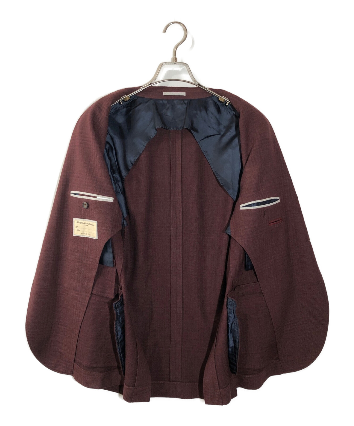 BRUNELLO CUCINELLI (ブルネロクチネリ) ピークドラペルウール3Bジャケット バーガンディ サイズ:48