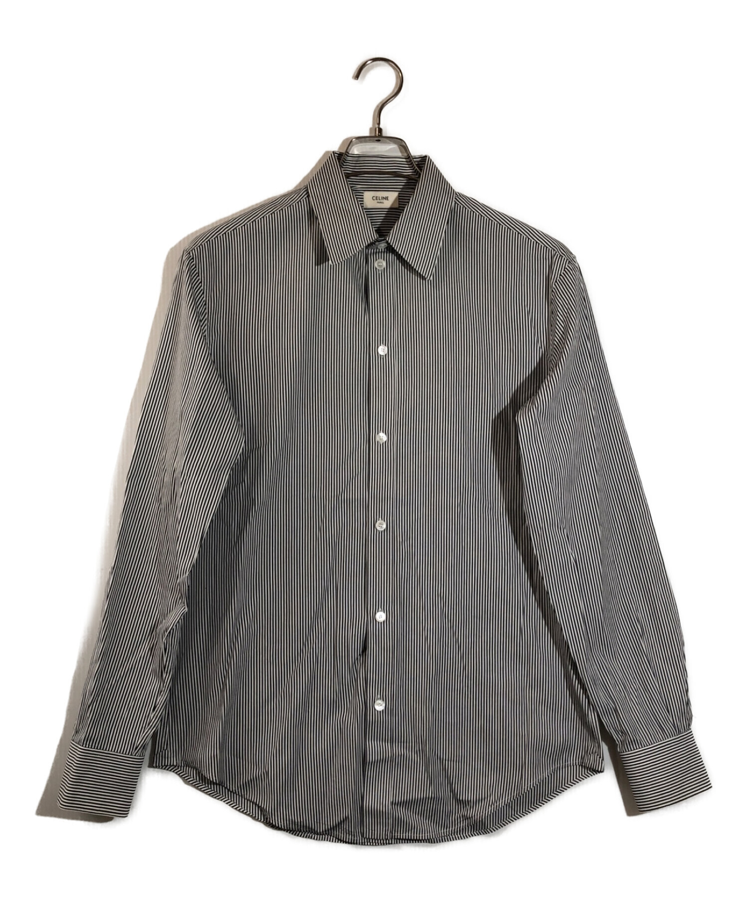 極美品 セリーヌ CELINE シャツ オーバーサイズシャツ ロングスリーブ フィーラインプリント 総柄 トップス メンズ 38(M相当) ブラック