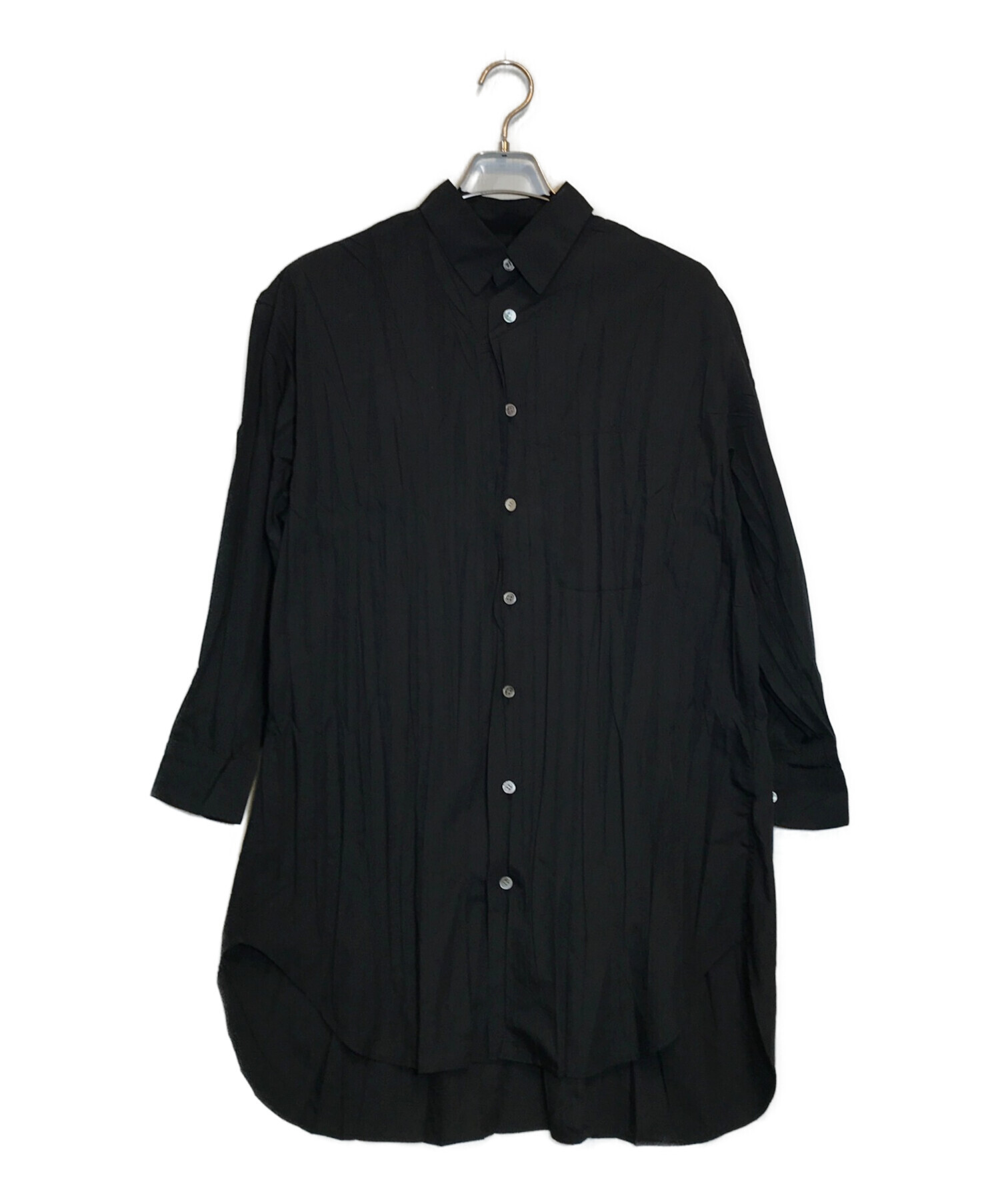 袖丈52cmイッセイミヤケ　ロングシャツ　黒　プリーツ　サイズS           #21
