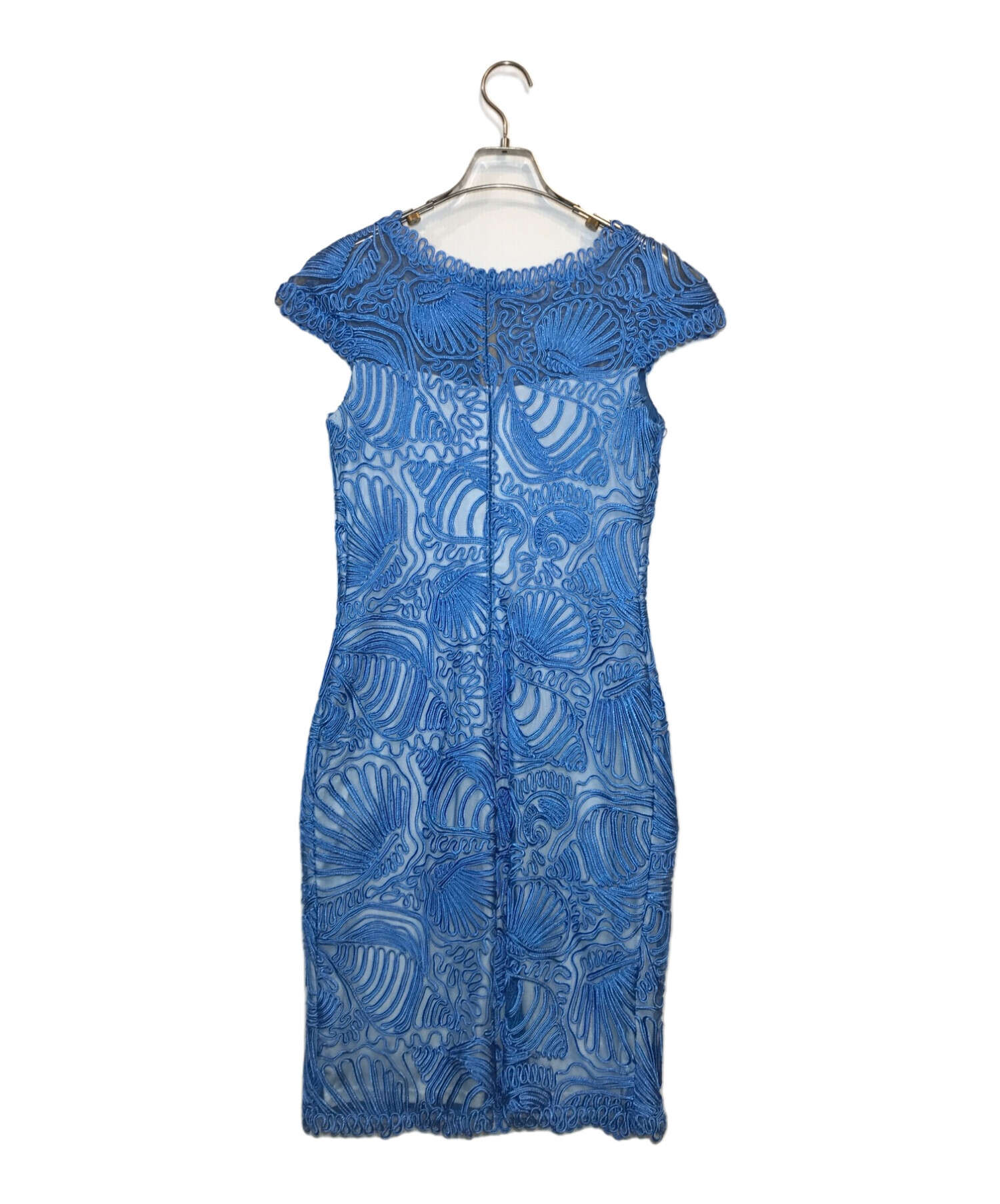TADASHI SHOJI (タダシ ショージ) 貝殻刺繍チュール キャッフスリーブドレス ブルー サイズ:4