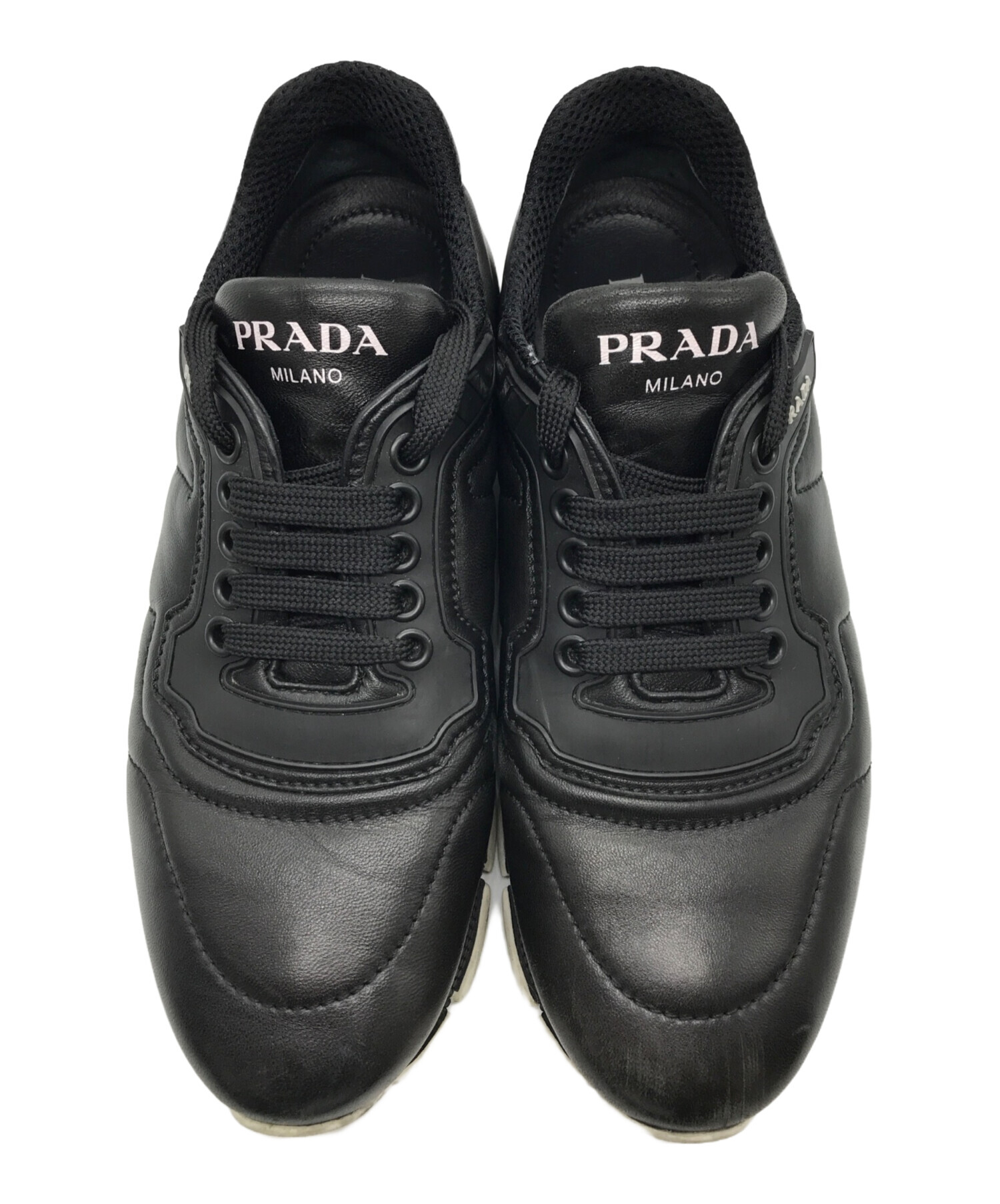 PRADA (プラダ) レザーローカットスニーカー ブラック サイズ:SIZE 36