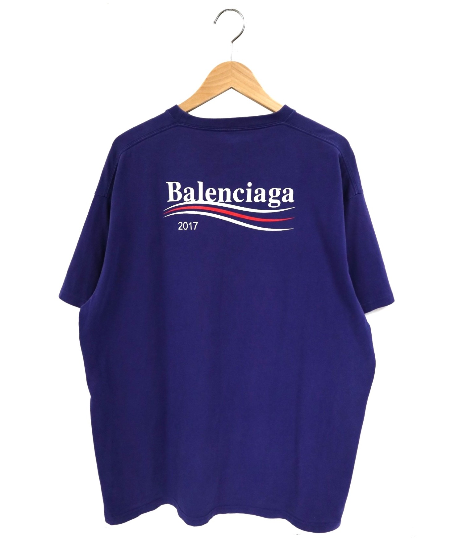 購入銀座バレンシアガ　キャンペーンロゴプリントTシャツ M ネイビー　正規品 トップス