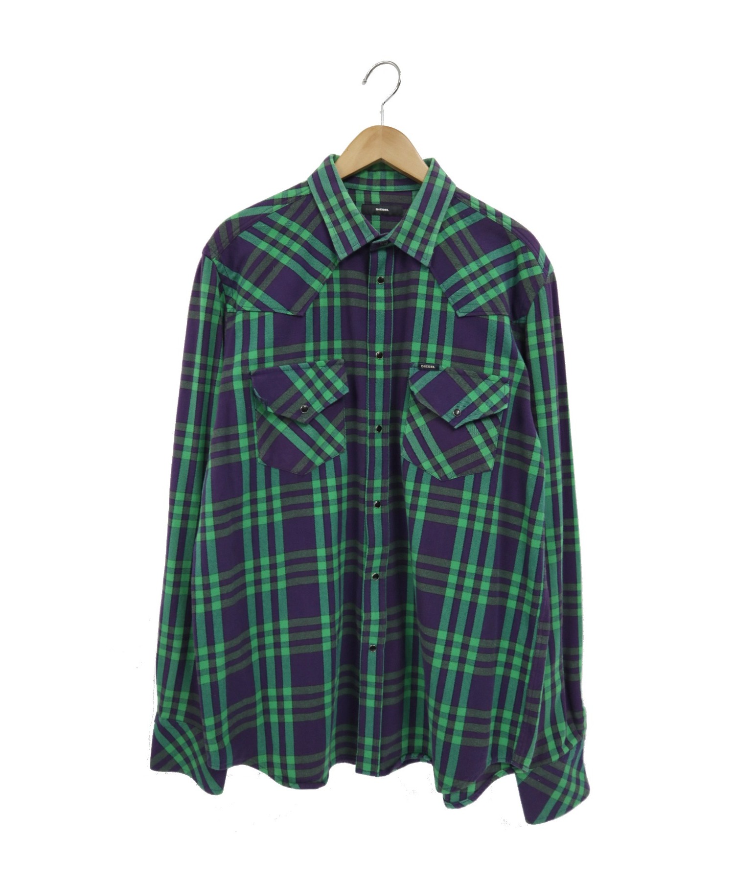 DIESEL (ディーゼル) オーバーサイズチェックウエスタンシャツ グリーン×パープル サイズ:XL