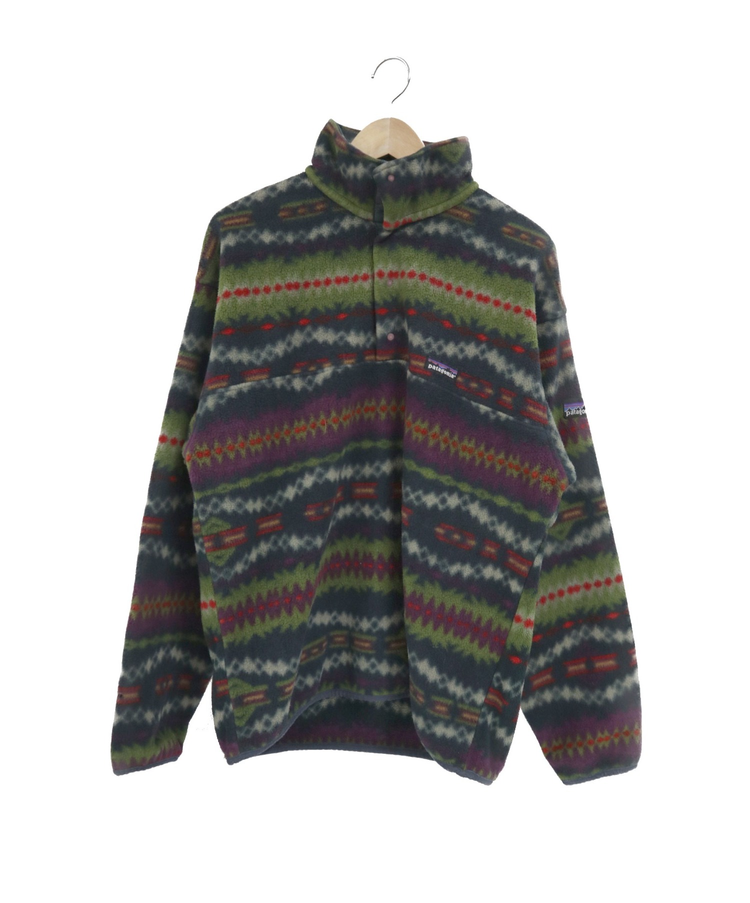 Patagonia (パタゴニア) 90’s総柄シンチラスナップTプルオーバー（フリースジャケッ グリーン サイズ:M Sacajawea /  サカジャウェア