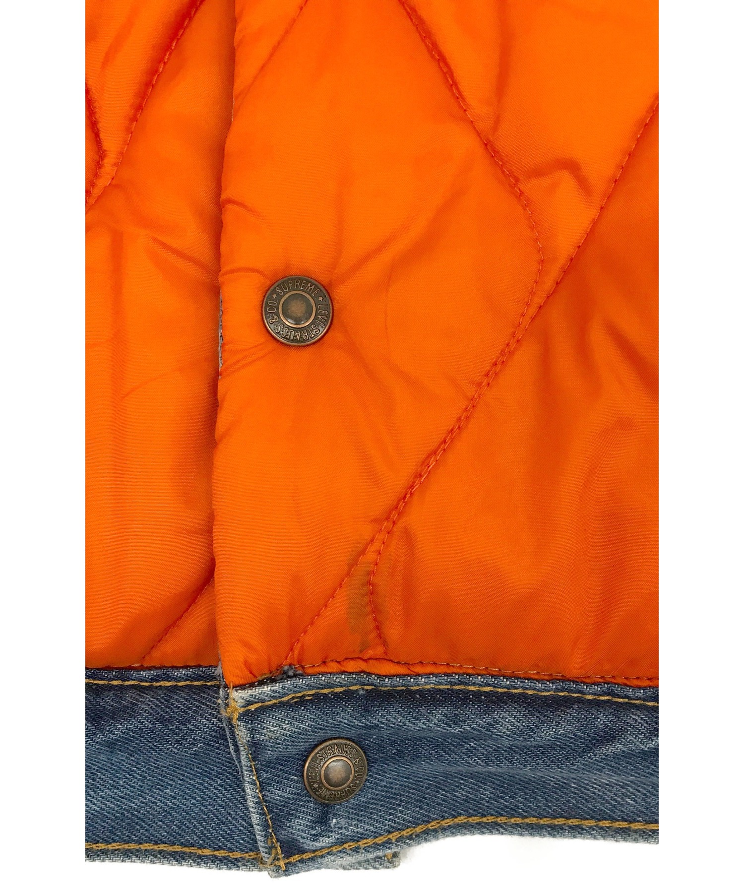 Supreme×LEVIS (シュプリーム×リーバイス) キルテッドリバーシブルトラッカージャケット ブルー×オレンジ サイズ:L