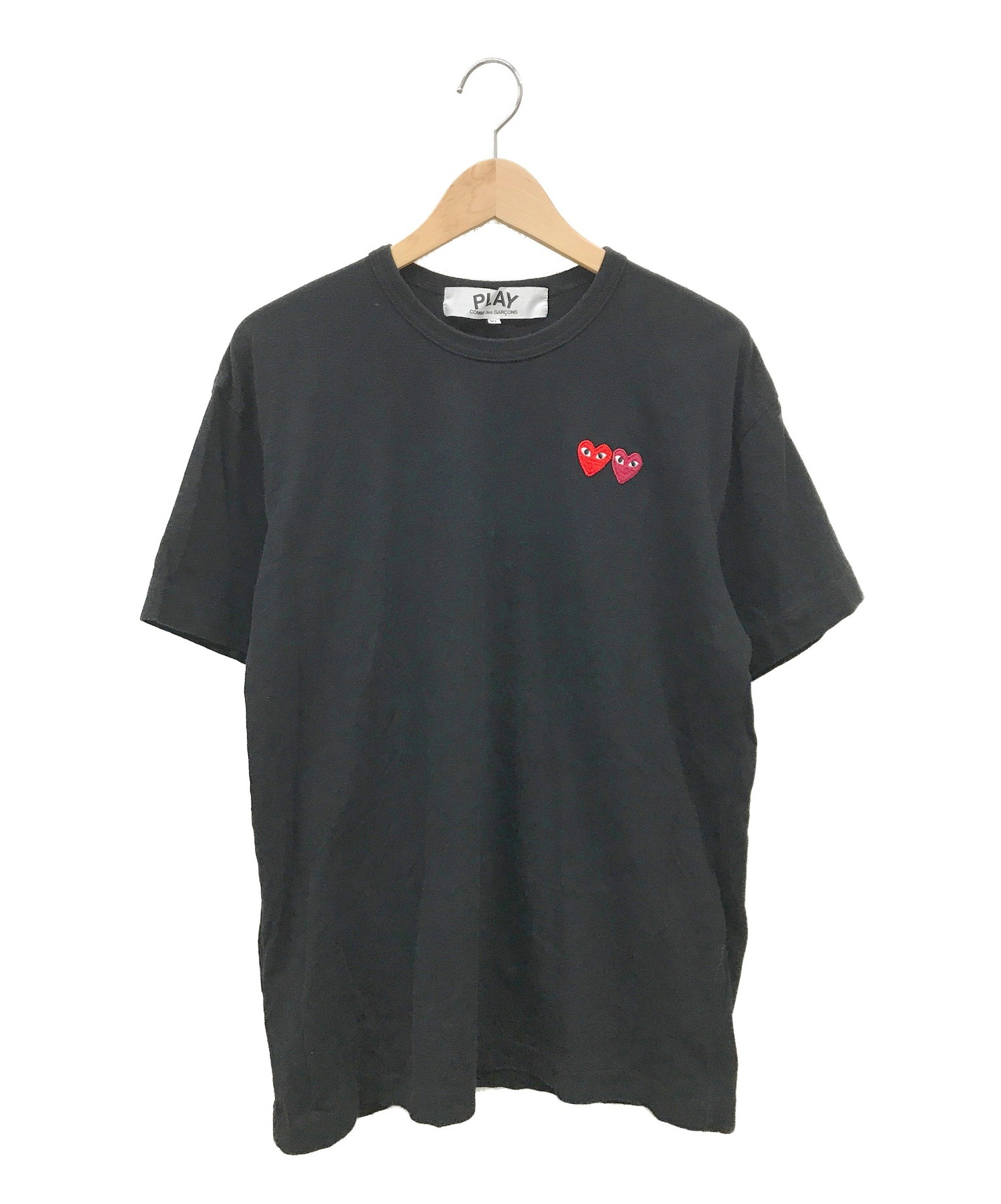 PLAY COMME des GARCONS (プレイコムデギャルソン) ダブルハート刺繍Tシャツ ブラック サイズ:XL