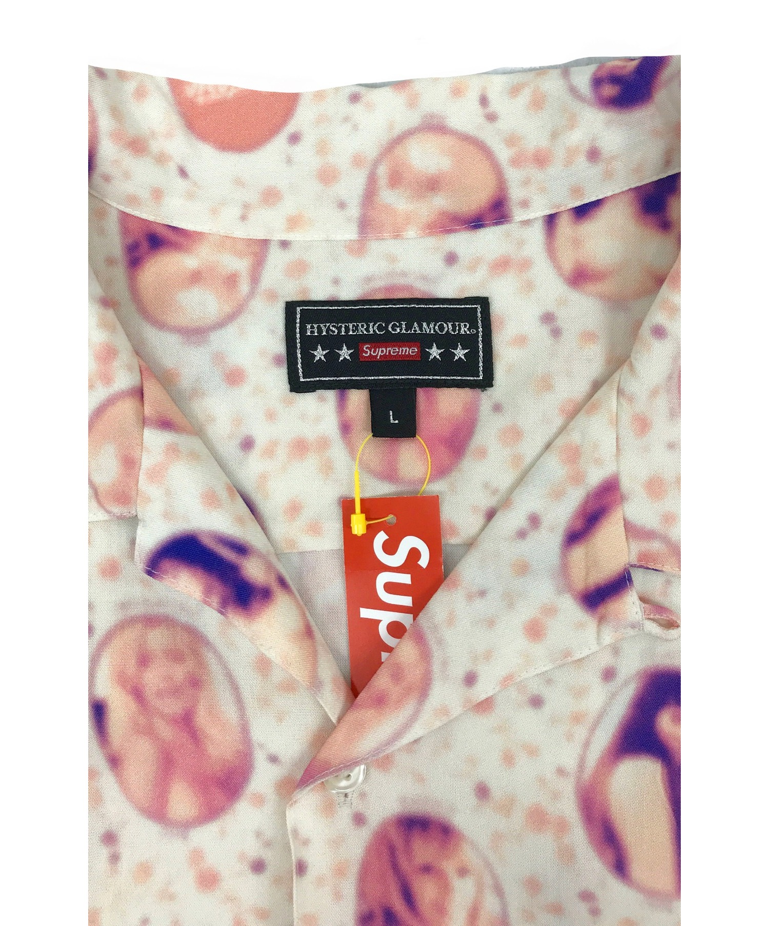 Supreme×HYSTERIC GLAMOUR (シュプリーム×ヒステリックグラマー) ブラーレッドガールズレーヨンS/Sシャツ ピンク サイズ:Ｌ