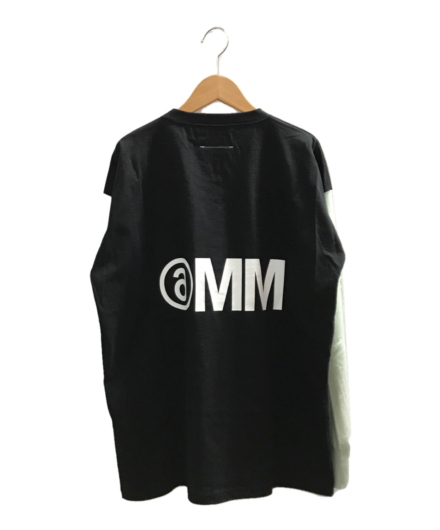 MM6 Maison Margiela (エムエムシックス メゾン マルジェラ) スリーブ切替ロングスリーブカットソー ブラック×ライトグリーン  サイズ:L