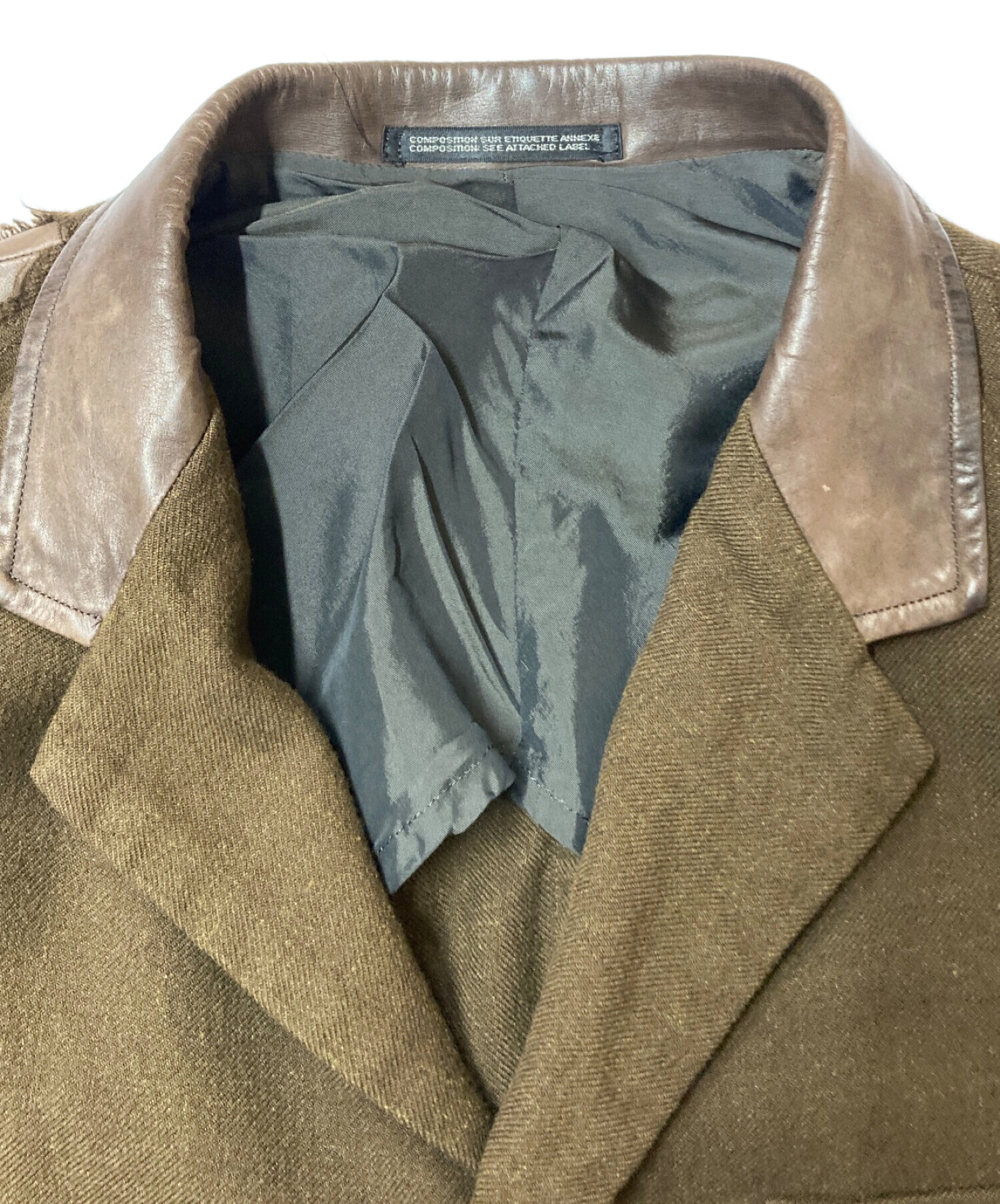 Yohji Yamamoto pour homme (ヨウジヤマモト プールオム) レザー切替デザインジャケット ブラウン サイズ:3