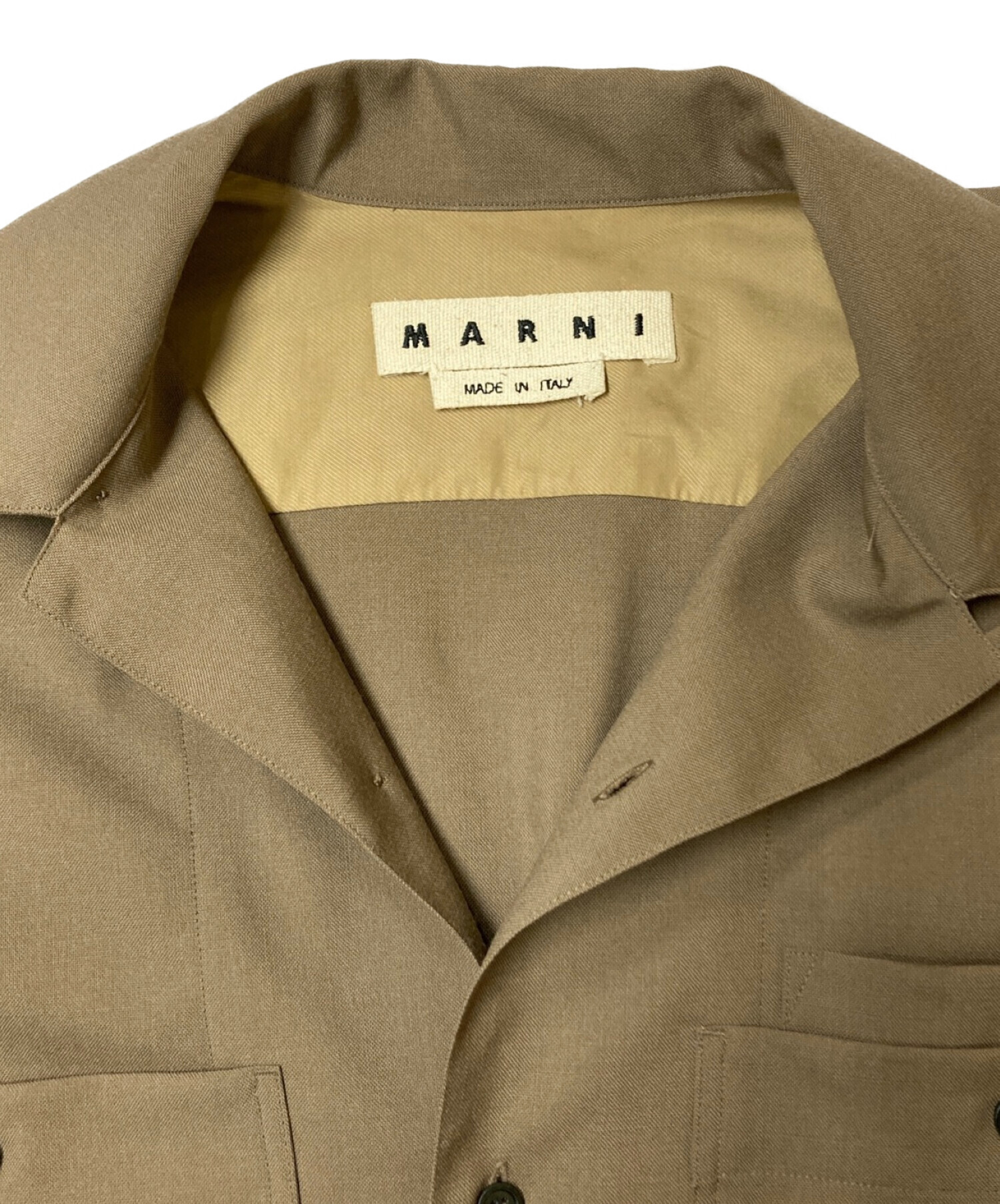 MARNI (マルニ) ウールトロピカルオープンカラーワークシャツ ブラウン サイズ:46