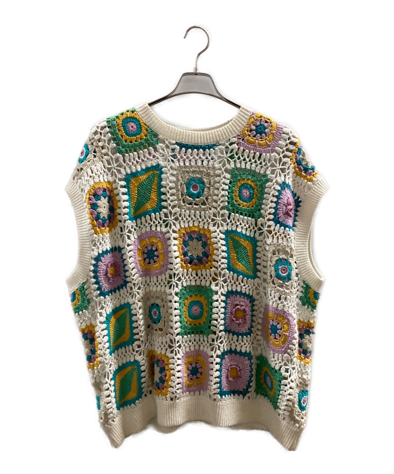 TTT MSW (ティーモダンストリートウェア) Handmade Pullover Knit Vest ホワイト×グリーン サイズ:L