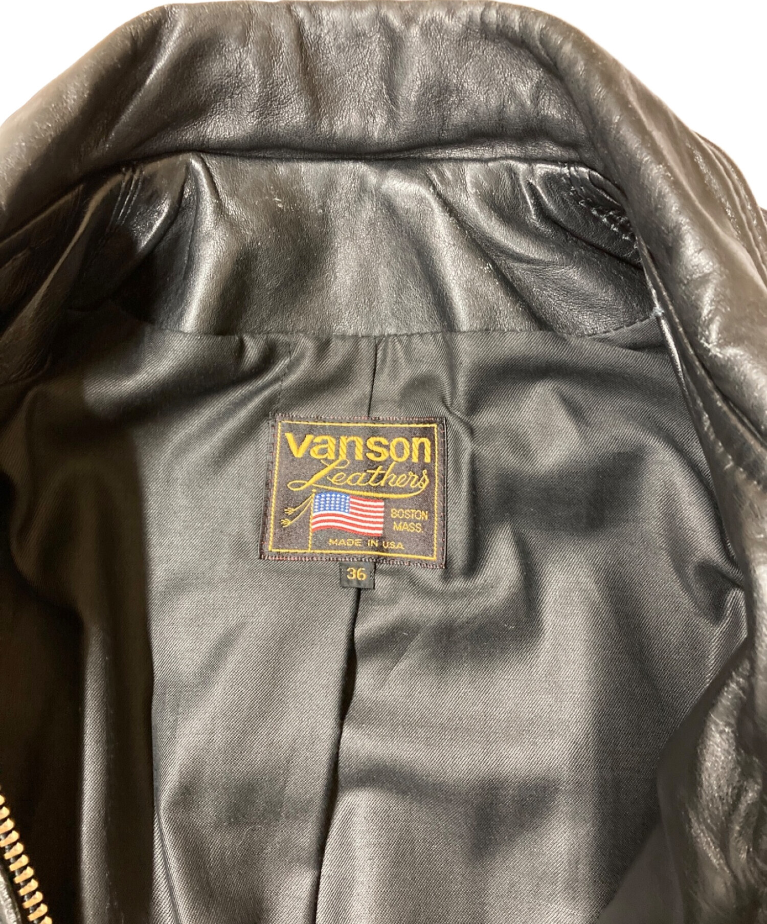 VANSON (バンソン) シングルライダースジャケット ブラック サイズ:36