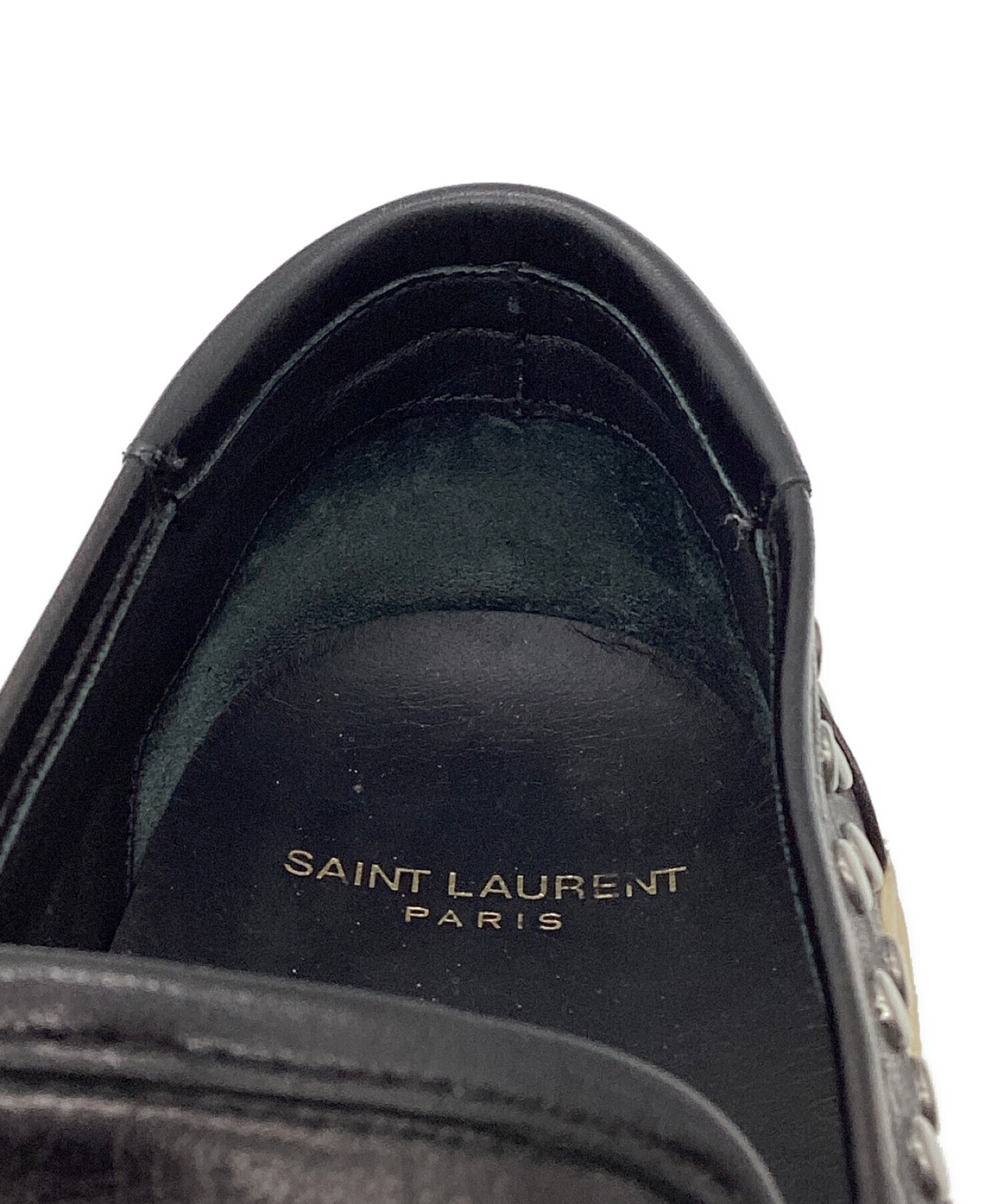 Saint Laurent Paris (サンローランパリ) シルバースタッズレザースリッポン ブラック サイズ:40