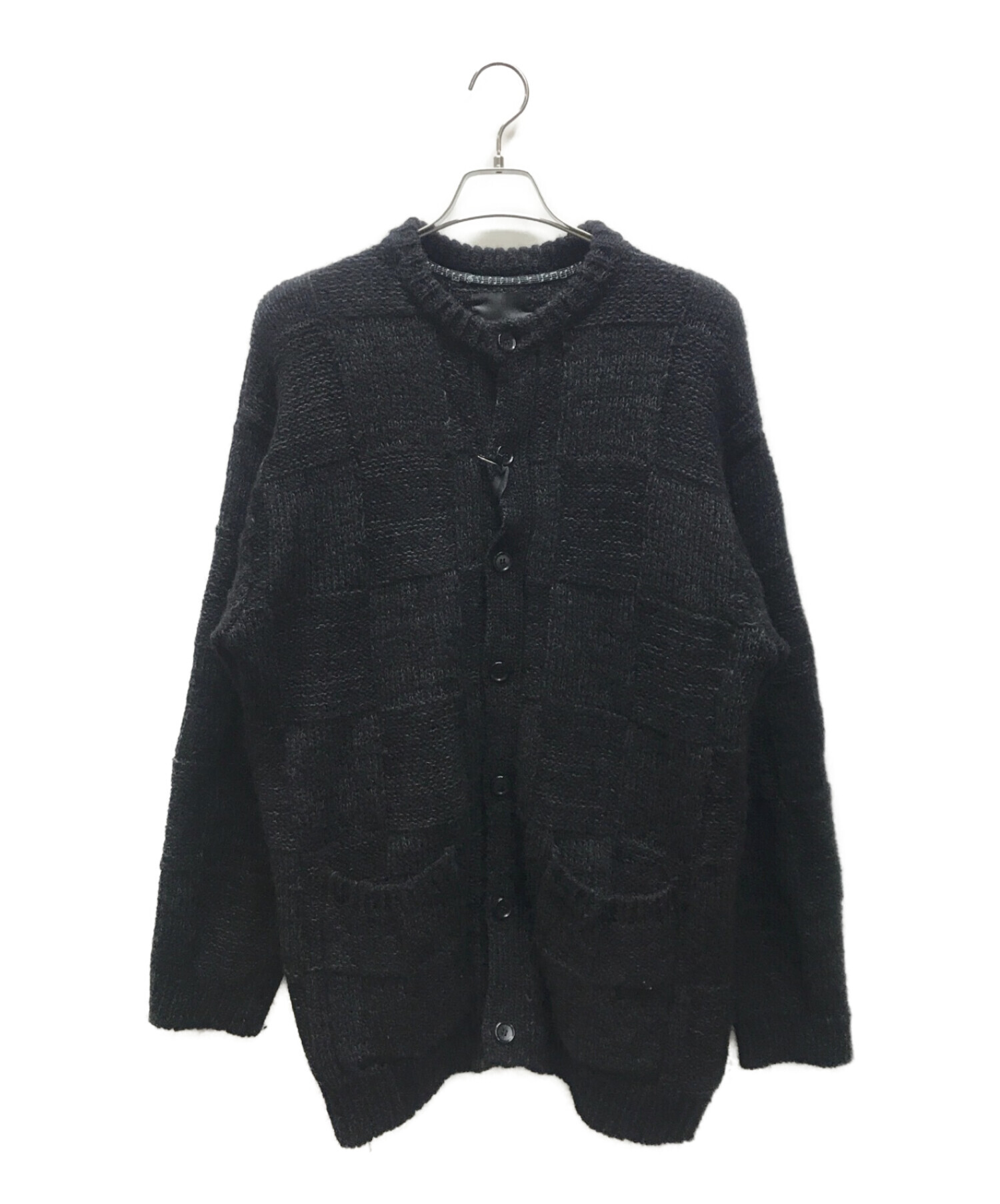 NUMBER (N)INE (ナンバーナイン) WOOL MIX PLAID CREWNECK KNIT CARDIGAN ブラック サイズ:3