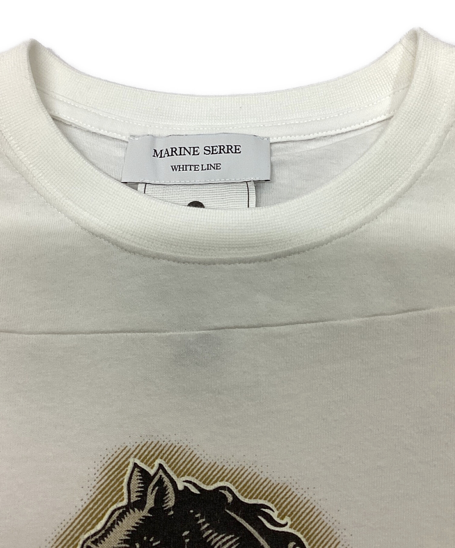 MARINE SERRE WHITE LINE (マリーンセル ホワイトライン) グラフィックプリントクルーネックTシャツ ホワイト×ベージュ  サイズ:S