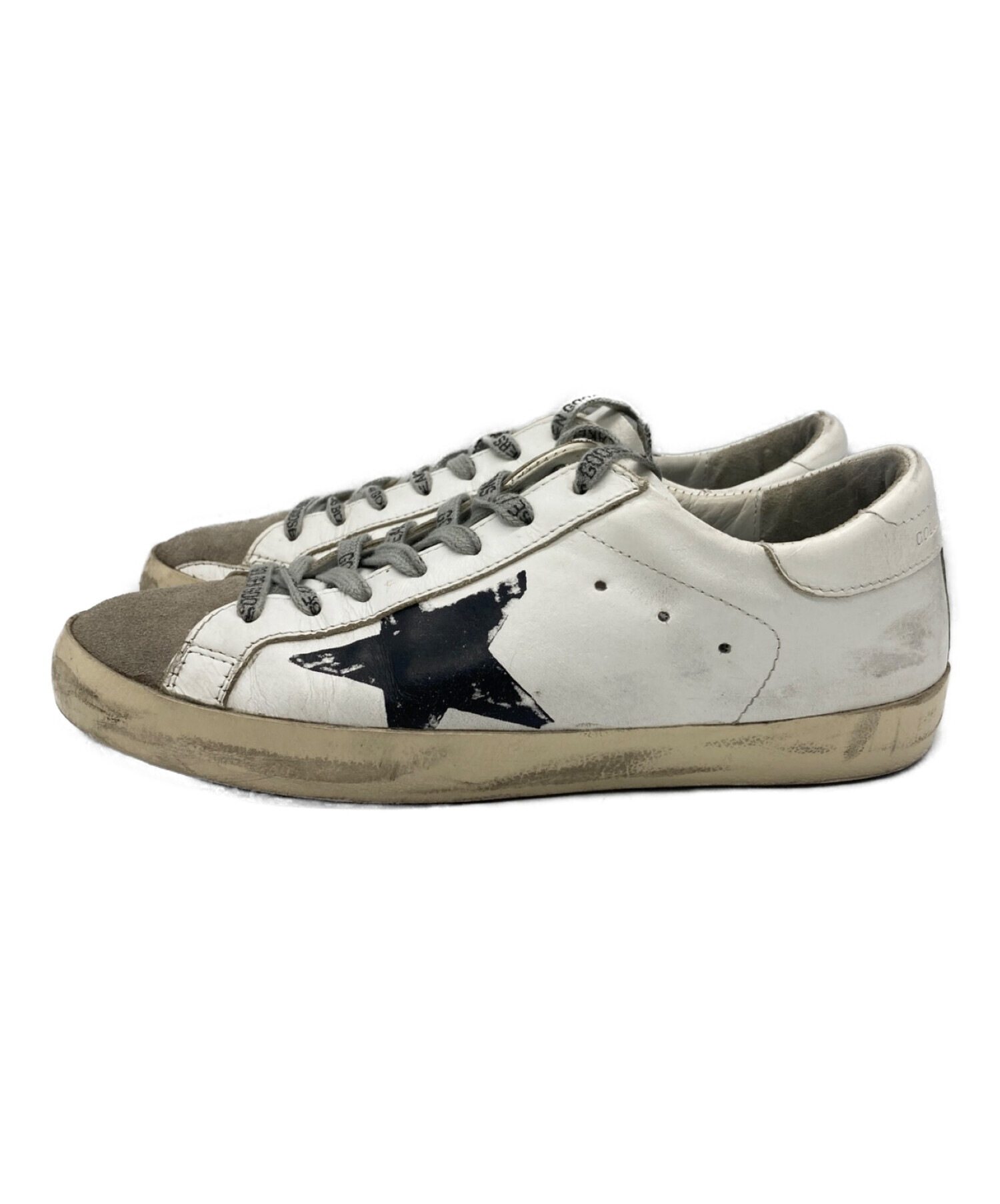 GOLDEN GOOSE (ゴールデングース) フラッグプリントレザーSuper-Starスニーカー ホワイト×グレー サイズ:39（26cm）